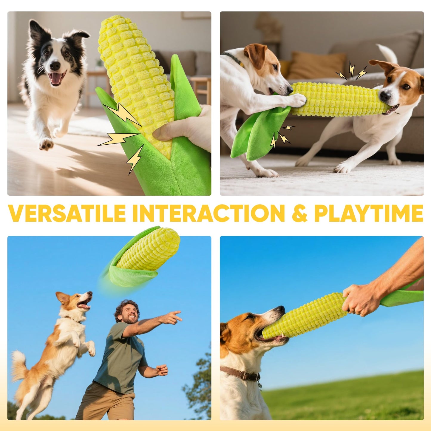 Tough Dog Toys for Not Aggressive Chewers, Durable Dog Chew Toys for Small Medium Large Dogs,Interactive Crinkle Squeaky Dog Toys to Keep Them Busy Corn Plush Puppy Pet Toy IQ Training Dogs Puzzle Toy