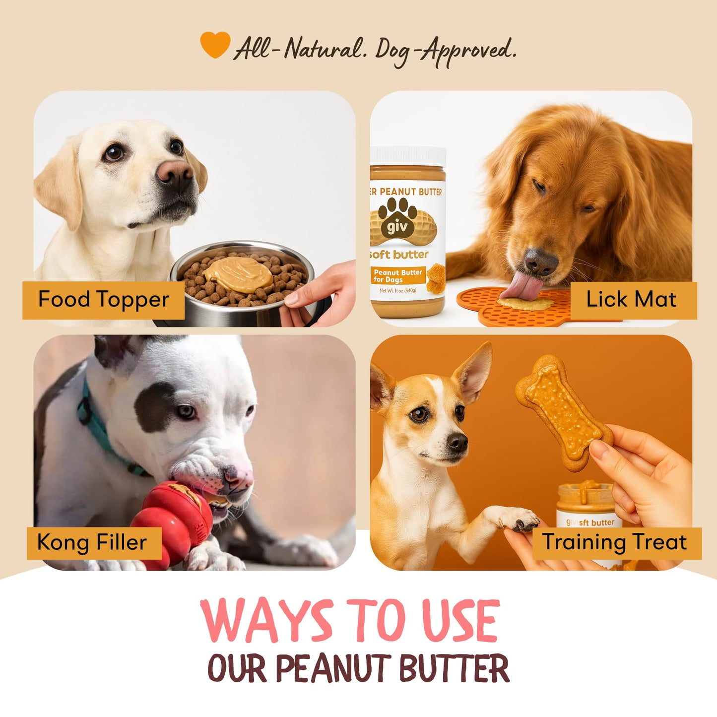 Dog Peanut Butter - All Natural Human Grade - 2 Ingredients (Peanuts & Honey) - Perfect for Pill Pockets, Lick Mat, Training Treats and Healthy Food, 4oz Pouches (Pack of 9)