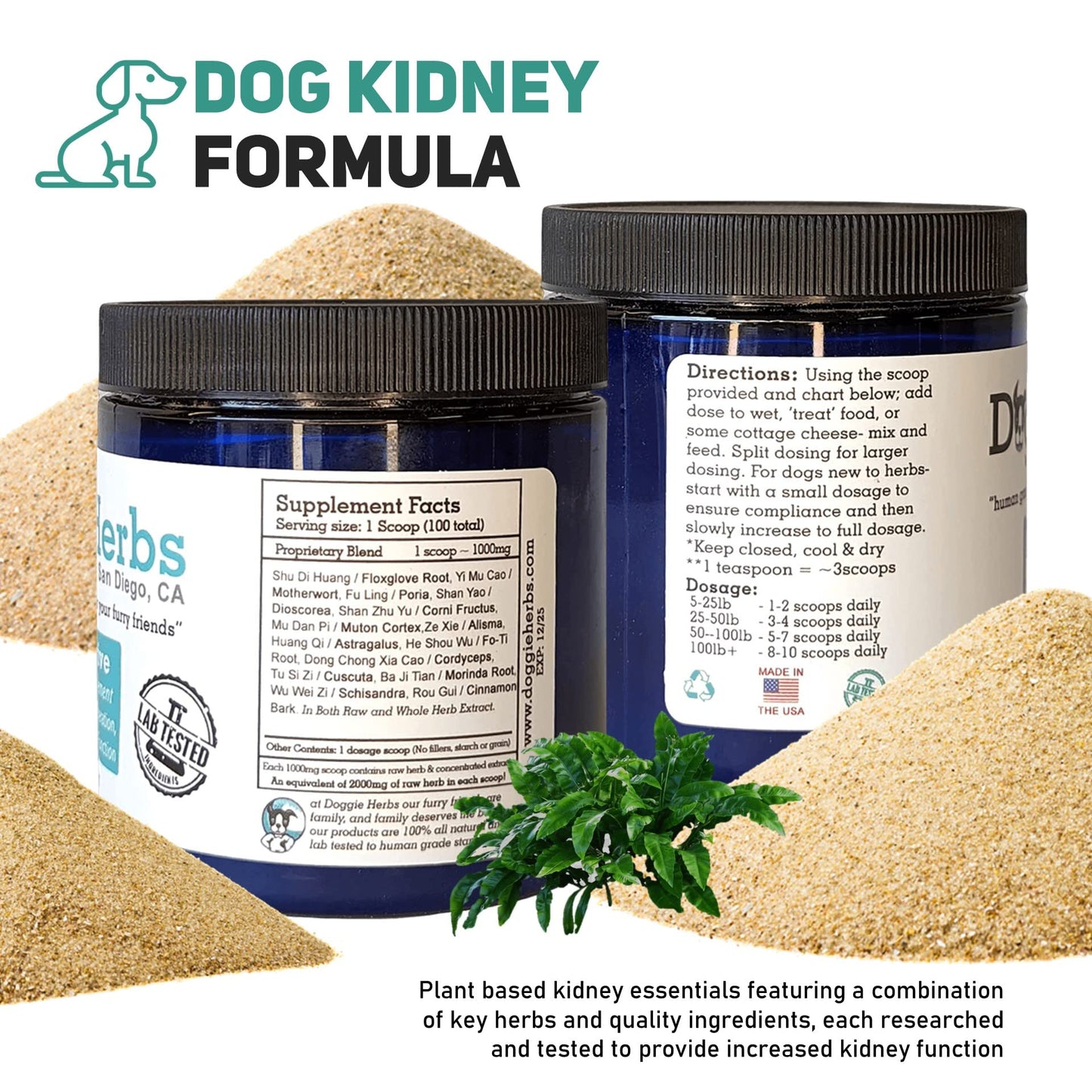 Certified Organic Kidney Revive - 100% Herbal Dog Kidney Health Healing Supplement for Acute and Chronic Ailments by Doggie Herbs