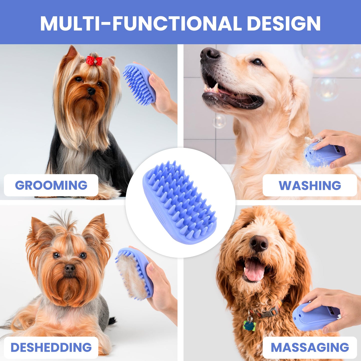 We Love Doodles Premium 3-in-1 Sensitive Skin Dog Shampoo and 2 Pack Bath Brush - for Allergies, Itching, Scratching, Made in USA, Pet Rubber Brush for Shower Scrubbing & Soothing Massage