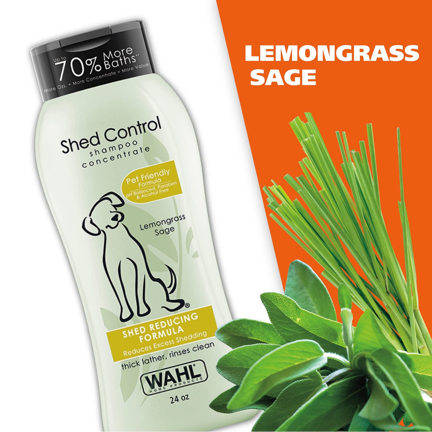 Wahl USA Shed Control Pet Shampoo for Dog Shedding & Dander – Lemongrass & Sage Scent - Contains Oatmeal, & Aloe for Healthy Coats & Moisturized Skin – 24 Oz - Model 820005A