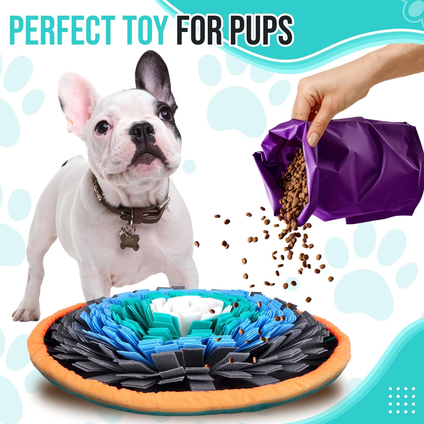 20” Snuffle Mat for Dogs with Pet Training Clicker - Dog Puzzle Toy for Enrichment, Mental Stimulation, Fighting Boredom - Slow Feeder & Activity Rug - Dog Sniffing, Foraging and Treat Mat