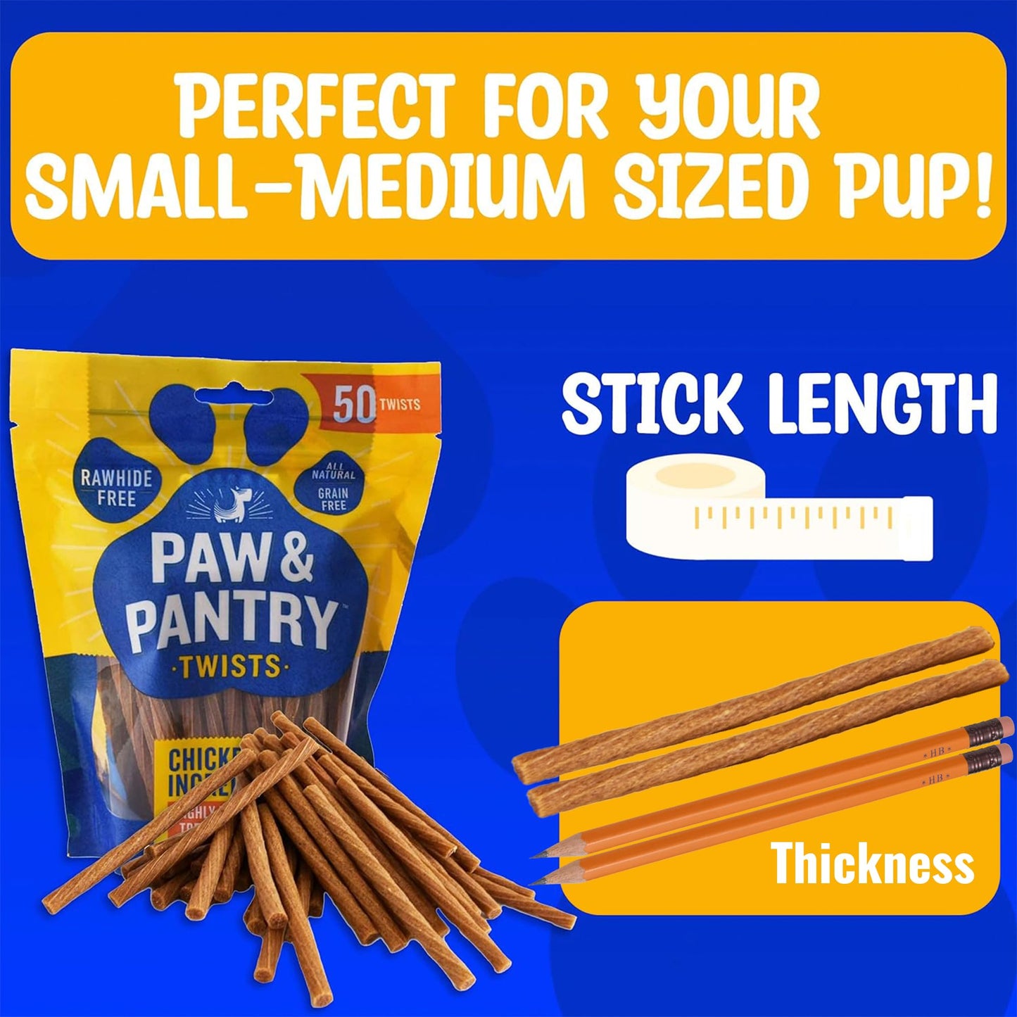 Paw & Pantry 5" Soft & Chewy USA-Chicken Twists - Pack of 50 Rawhide Free Chicken Dog Treats - Grain-Free & Highly Digestible Chewy Sticks for Dogs - Low Fat Dog Treats for Pups