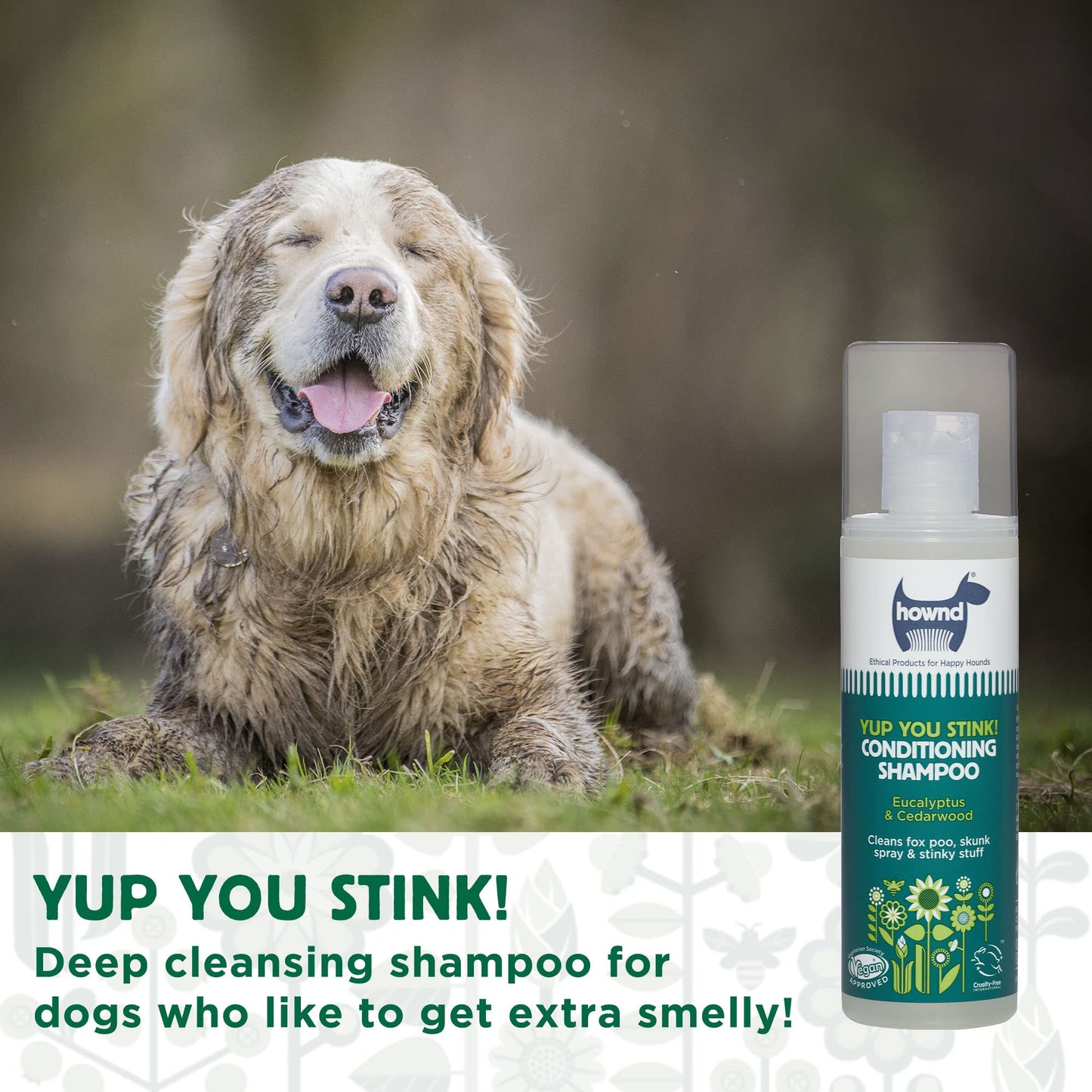 Hownd Yup You Stink Odor Deodorizing & Deep Clean 2-in-1 Dog Shampoo and Conditioner - Hypoallergenic, Vegan, pH-Balanced, Odor Control for Smelly, Itchy Dogs - Cedarwood and Eucalyptus