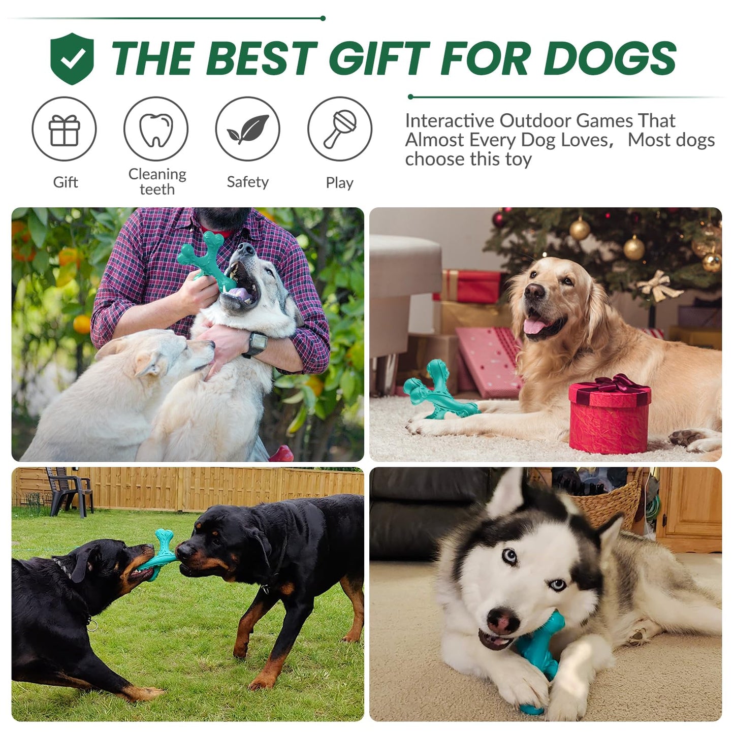 CVALIN Dog Chew Toys for Aggressive Chewers Large Breed,Indestructible Bones Toy，Durable Cleaning Toothbrush Natural Rubber Dog Toys… (Blue)