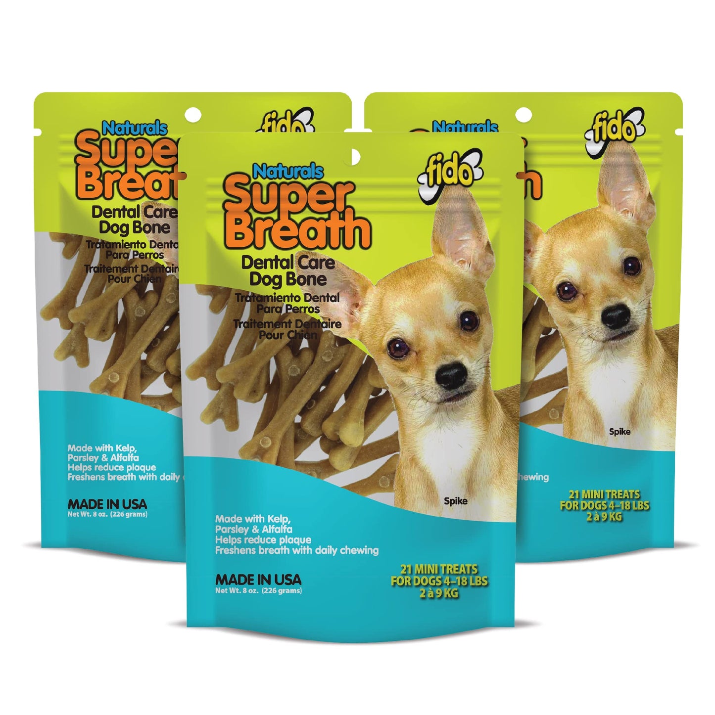 Fido - Super Breath Dental Care Bones for Dogs - 21 Treats/Pack (3 Pack) - Dog Dental Treats for Small Dogs, Made in USA, Dog Dental Chews Help Reduce Plaque, Tartar Buildup & Freshens Breath