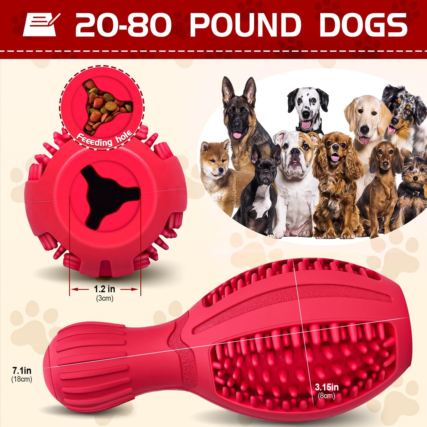 TonyEst Treat Dispensing Puzzle Dog Toy - Interactive Chew Toys for Aggressive Chewers, Durable Rubber with Squeaker & Mental Stimulation for Large Medium Small Dogs Breeds