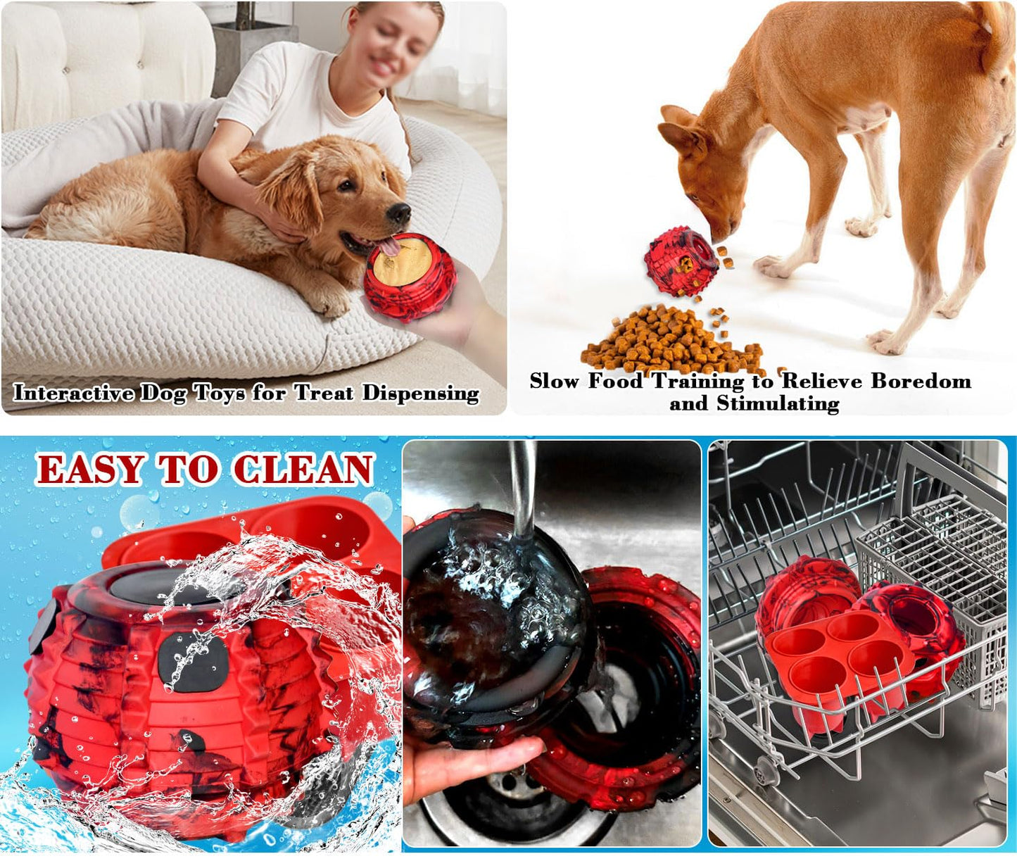 XHX Long-Lasting Interactive Dog Toy to Keep Your Pup Distracted - Safe for Dogs - Low-Mess Design - Dog Toys for Small Dogs 10-25 lbs(Small, Red and Black)