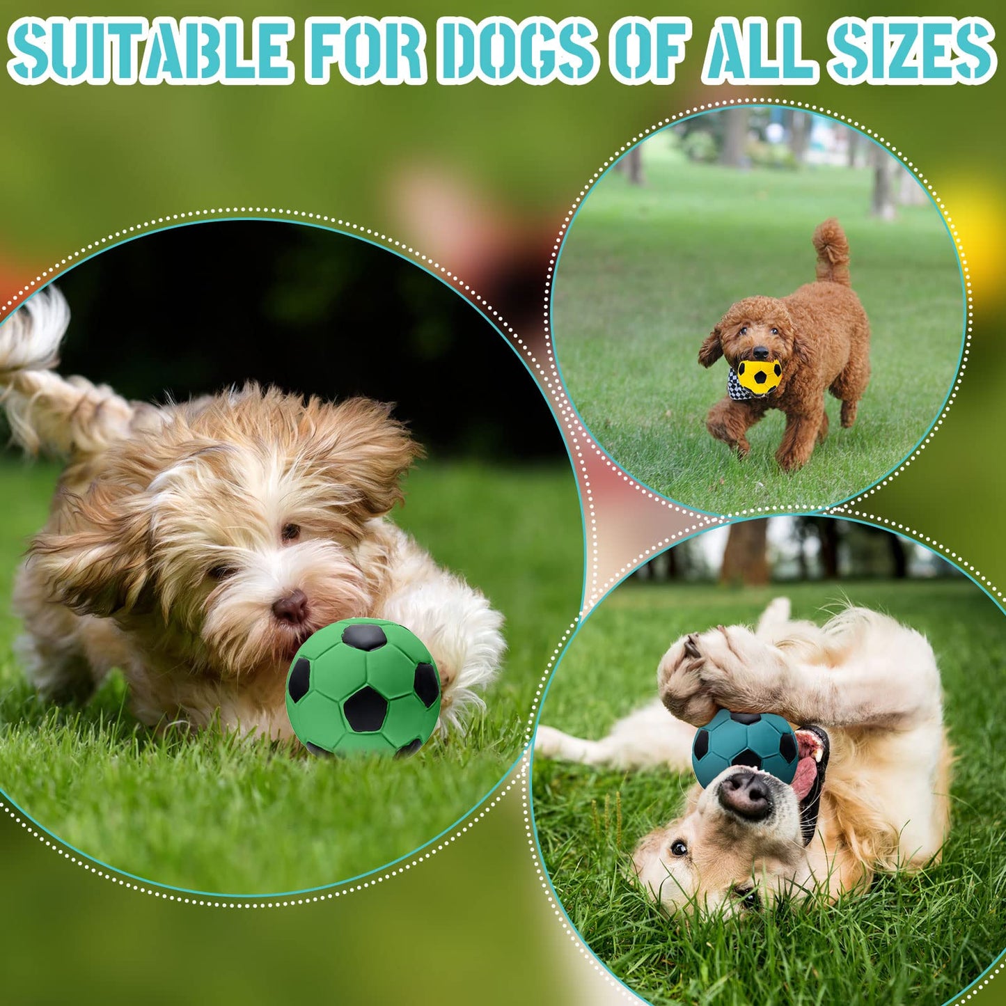 Sumind 9 Pcs Latex Squeaky Dog Toys Soccer Ball Interactive Fetch Toys Soft Football Puppy Chew Balls for Small Medium and Large Dogs(Yellow, Blue, Green)
