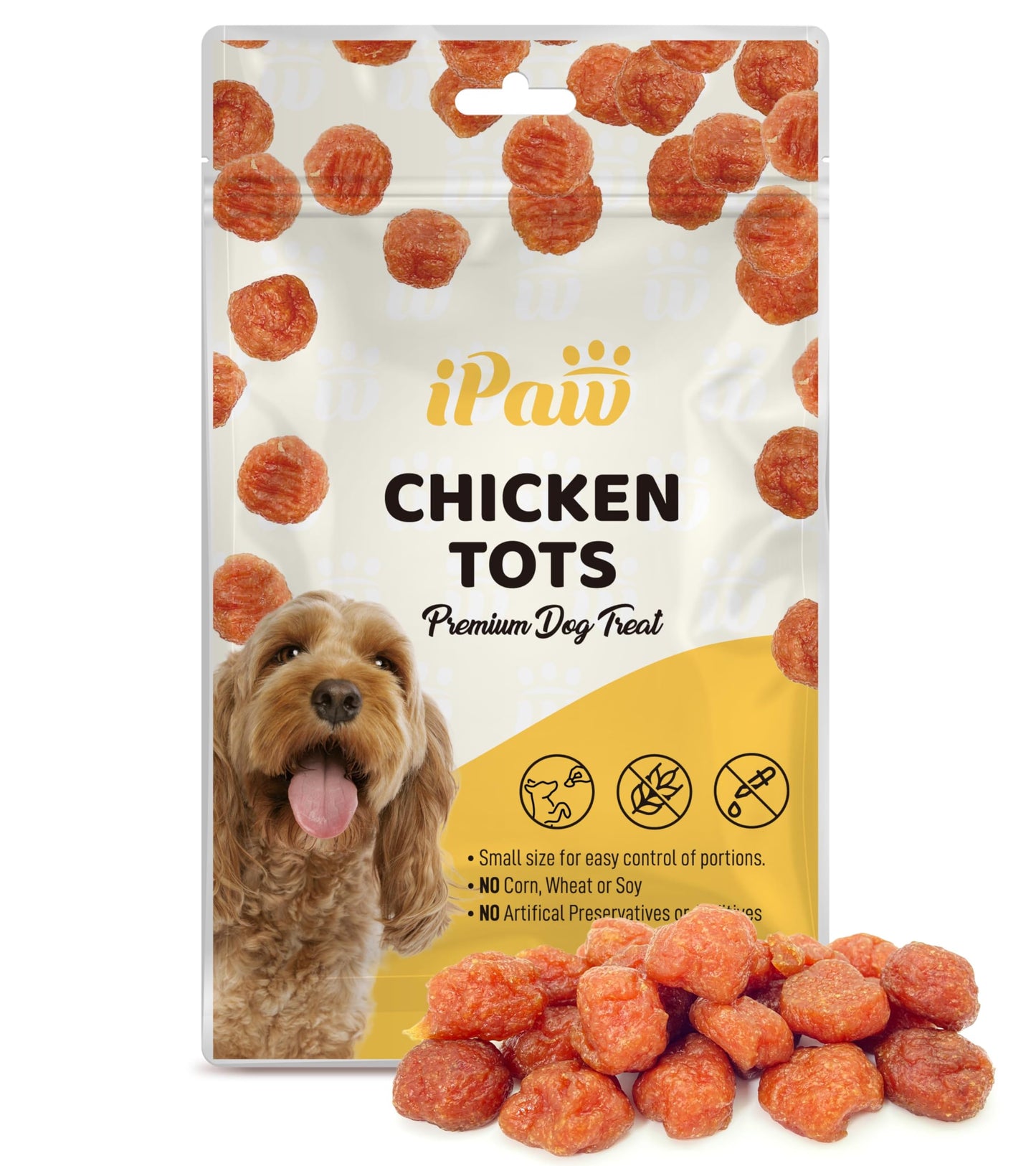 iPaw Chicken Tots Dog Treats for Puppy Training, All Natural Human Grade Dog Treat, Hypoallergenic, Easy to Digest (Chicken Tots)