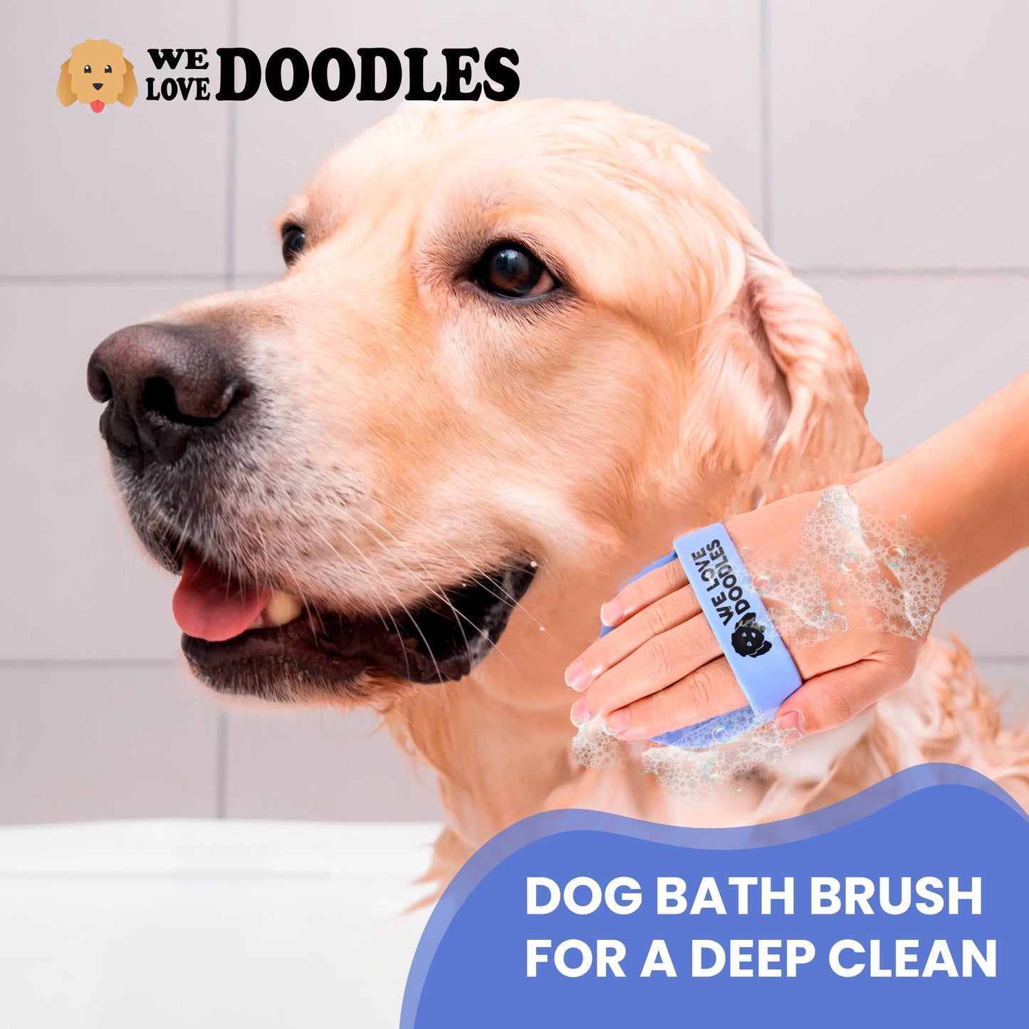 We Love Doodles 5-in-1 Premium Oatmeal Shampoo & Dog Grooming Bath Brush Bundle - Gentle for Itchy & Sensitive Skin, Provides Itch Relief, Hypoallergenic & Soothing for Dry Skin, Pet Rubber Brush