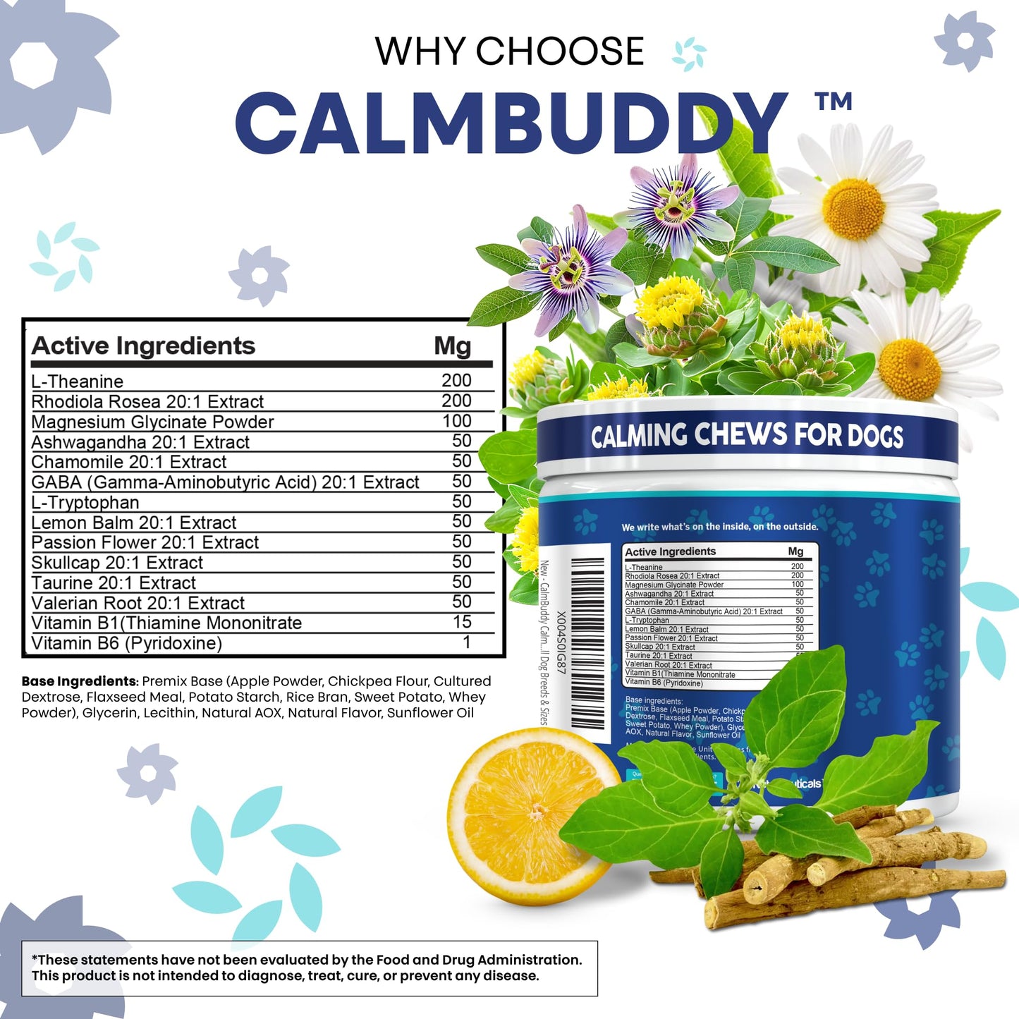 CalmBuddy Calming Chews for Dogs with GABA, L-Theanine, Magnesium, Ashwagandha, Rhodiola & Skullcap – Natural Pet Supplement – 90 Soft Chews – Clean Nutra Pet Formula for All Dog Breeds & Sizes
