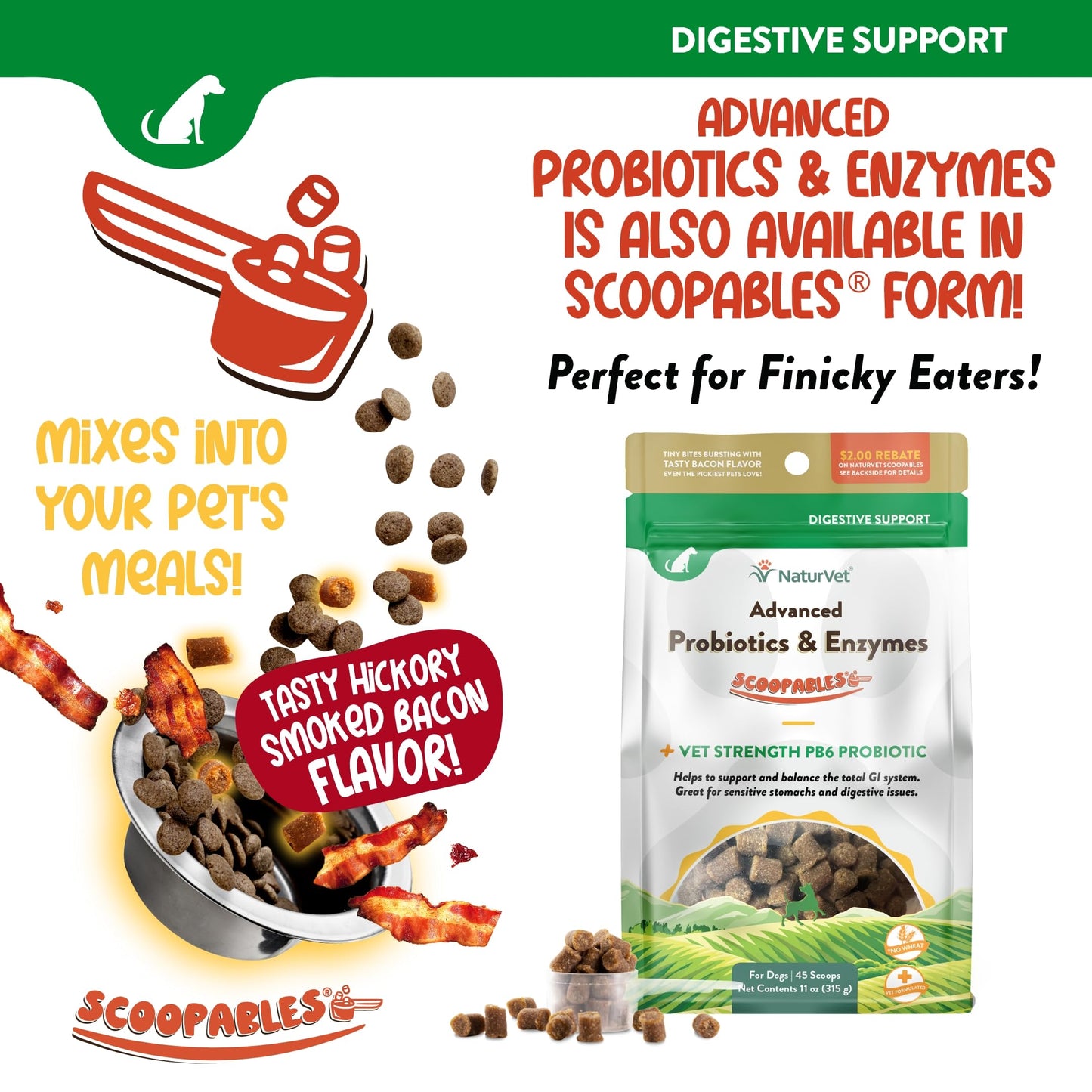 NaturVet Advanced Probiotics & Enzymes, PB6 Dog Soft Chews to Help Sensitive Stomachs and Digestive Issues, Hickory Smoked Bacon Flavored Pet Supplement for Dogs Over 6 Weeks, 120 Count Jar