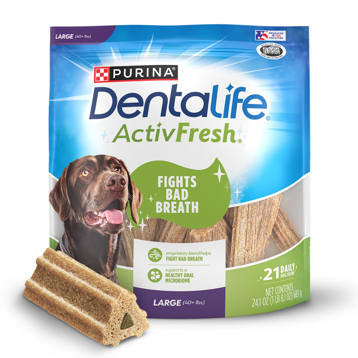 DentaLife ActivFresh Dog Chews for Large Dogs 40 lbs. and up, Dental Chews to Freshen Breath, Chicken Flavor, 24.1 oz., 21 Chews - 21 ct. Pouch