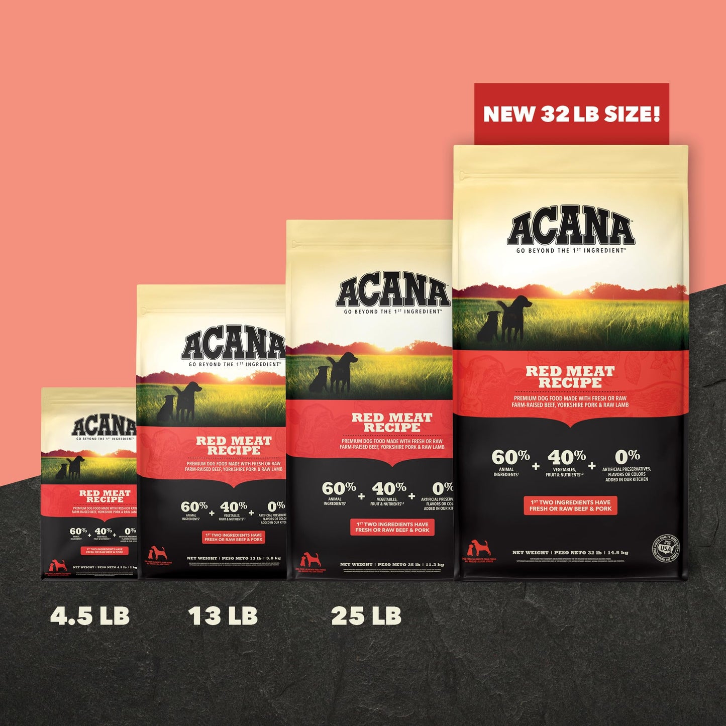 ACANA Grain Free Dry Dog Food Red Meat Recipe 32lb Bag
