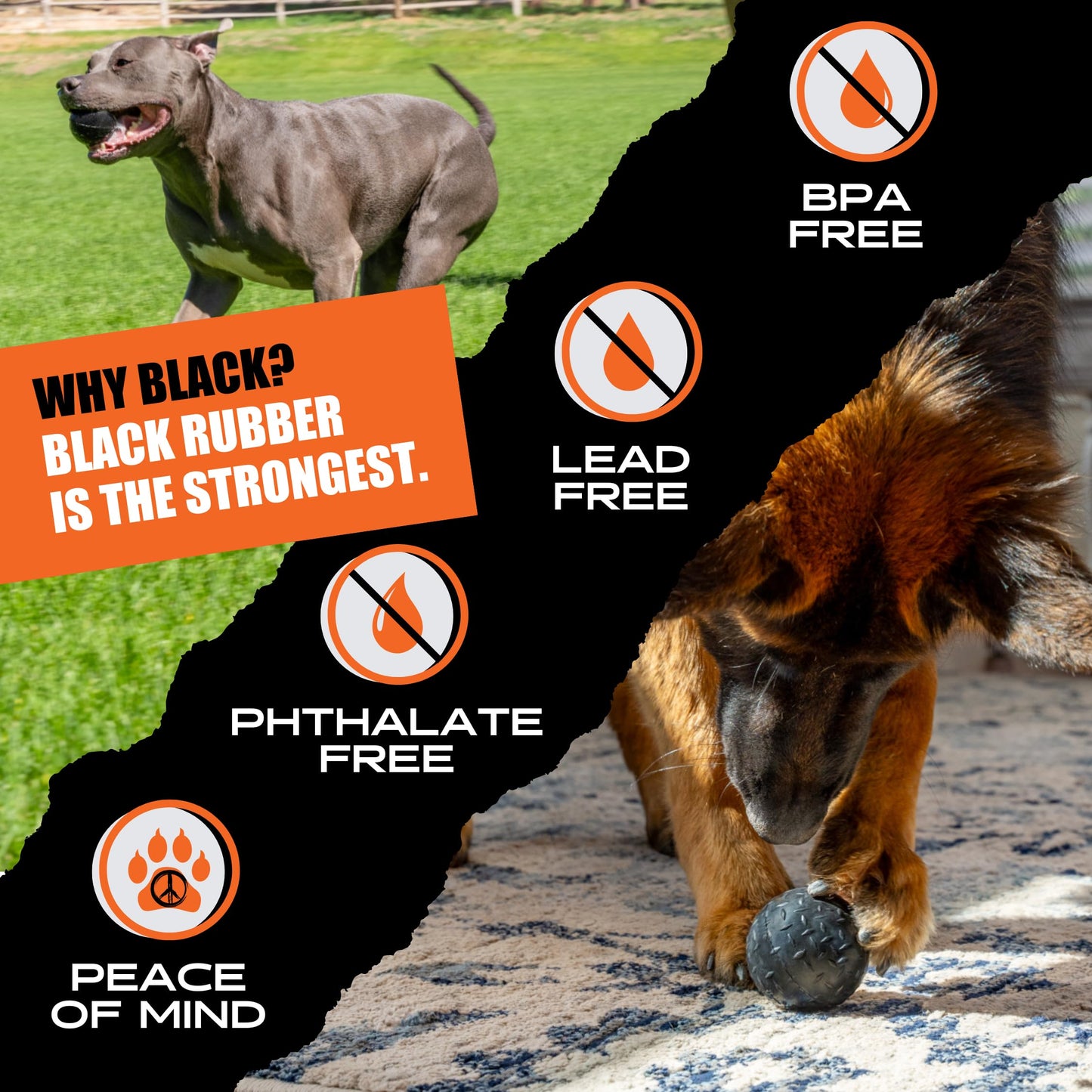 Monster K9 Indestructible Dog Ball – Lifetime Replacement - Durable Toy for Aggressive Chewers - Safe Non-Toxic Natural Rubber - Fetch Chew Toy - Heavy Duty - USA Made - 2.8” Solid (Tennis Ball Size)