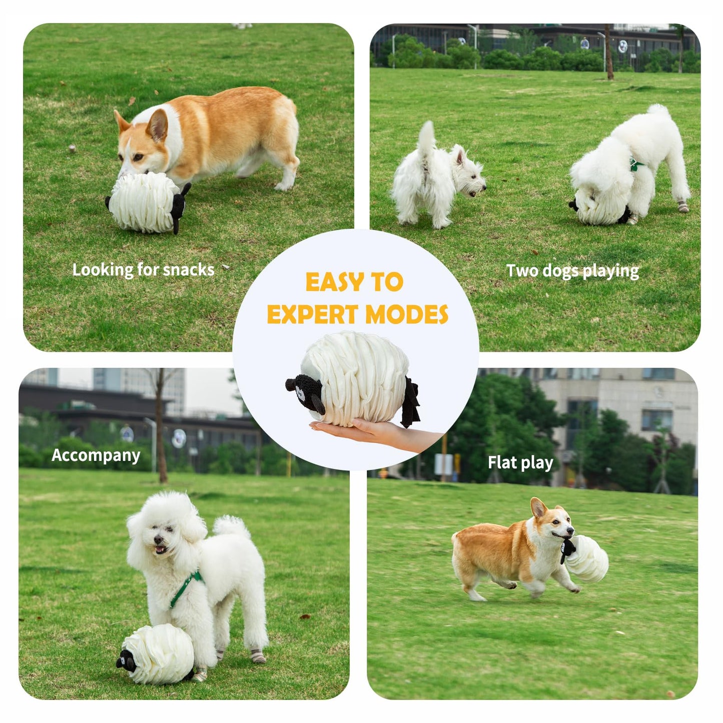 Sheep Shape Snuffle Toy for Dogs - Interactive Puzzle Feeder & Treat Dispenser, Slow Feeder Mat for Puppies to Relieve Boredom & Anxiety (Upgraded Squeaky Lamb Ball) (White)