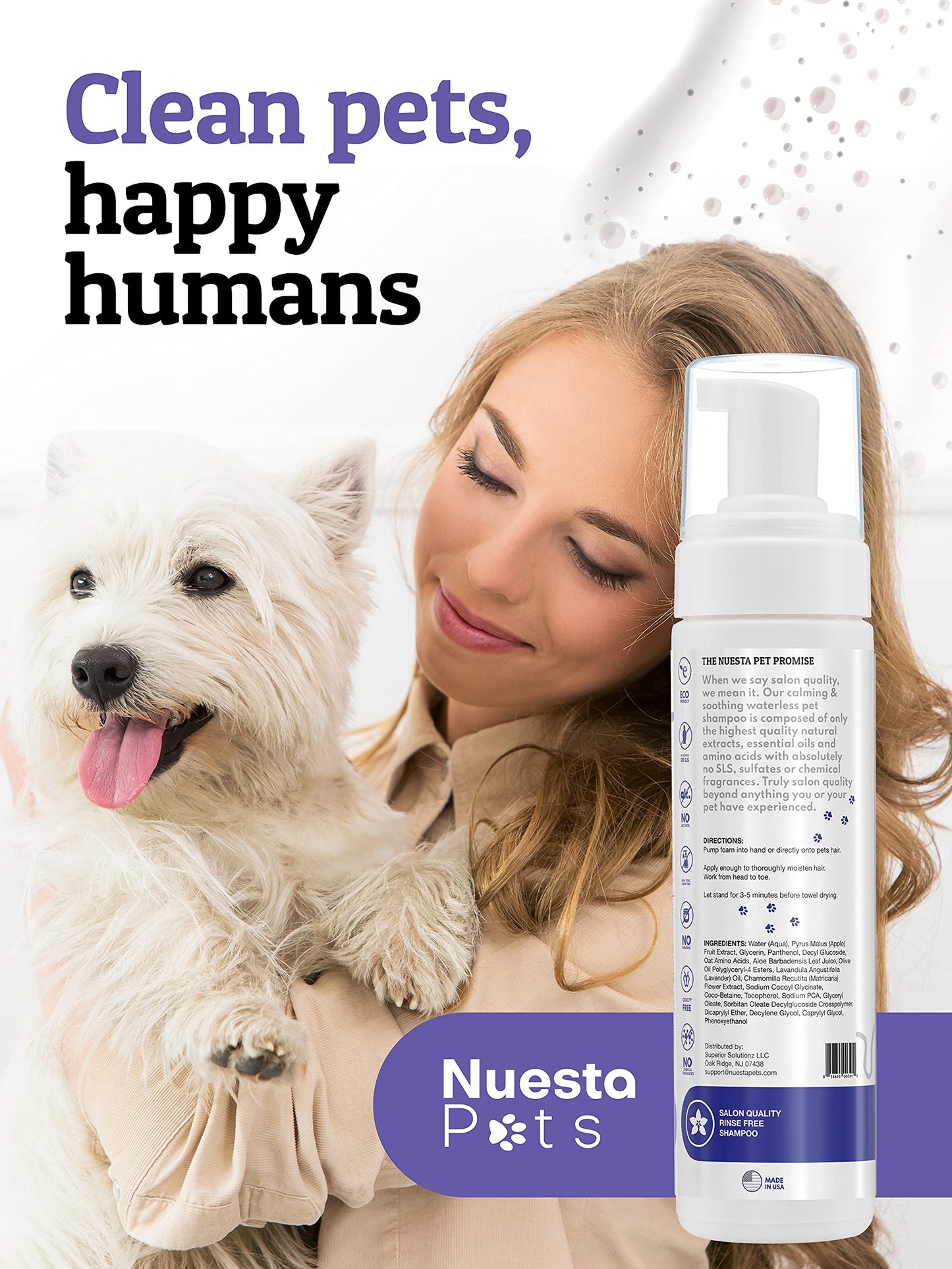 Nuesta Pets Waterless No-Rinse Pet Shampoo | Soothing Hypoallergenic Gentle | time-Saving Stress-Free foaming Cleanser (3 8 fl oz Bottles Lavender)
