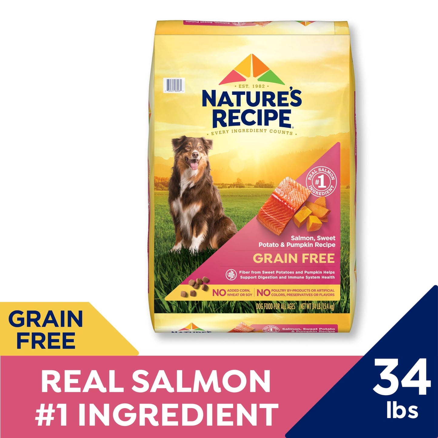 Nature's Recipe Grain Free Dry Dog Food, Salmon, Sweet Potato & Pumpkin Recipe, 34 lb. Bag