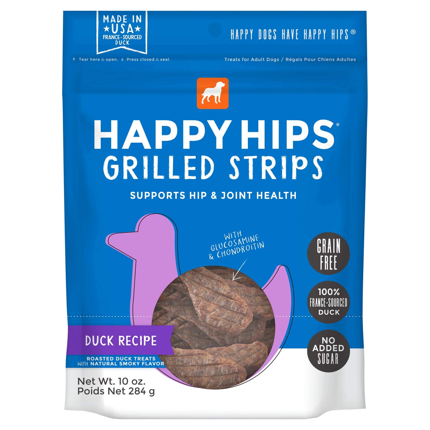 Happy Hips Grilled Dog Treats, Duck, 10 oz. Pouch