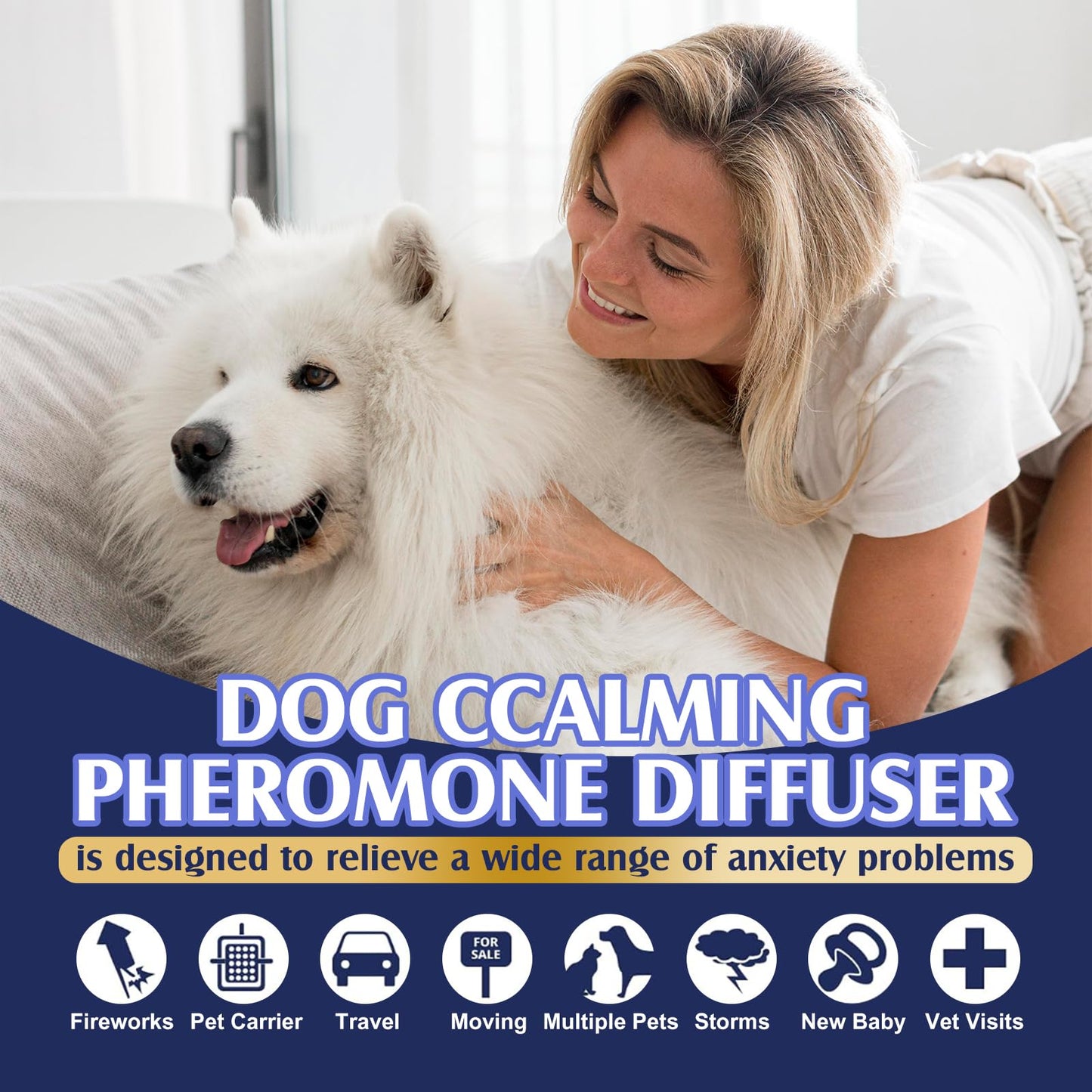 Dog Calming Pheromones Diffuser, 6 in 1 Kit Appeasing Pheromone Diffuser to Calm Dogs, Dog Anxiety Relief Lasting 120 Days with 2 Diffuser + 4 48ml Refill