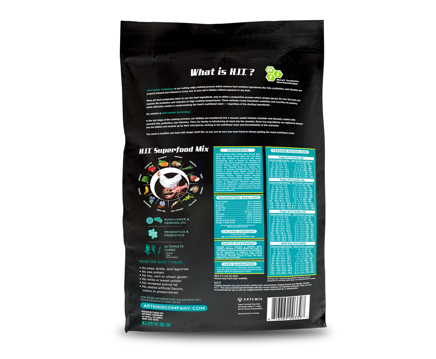 ARTEMIS Premium H.I.T. Chicken & Lobster Dry Dog Food for Medium & Large Breed Dogs (25 Lbs)