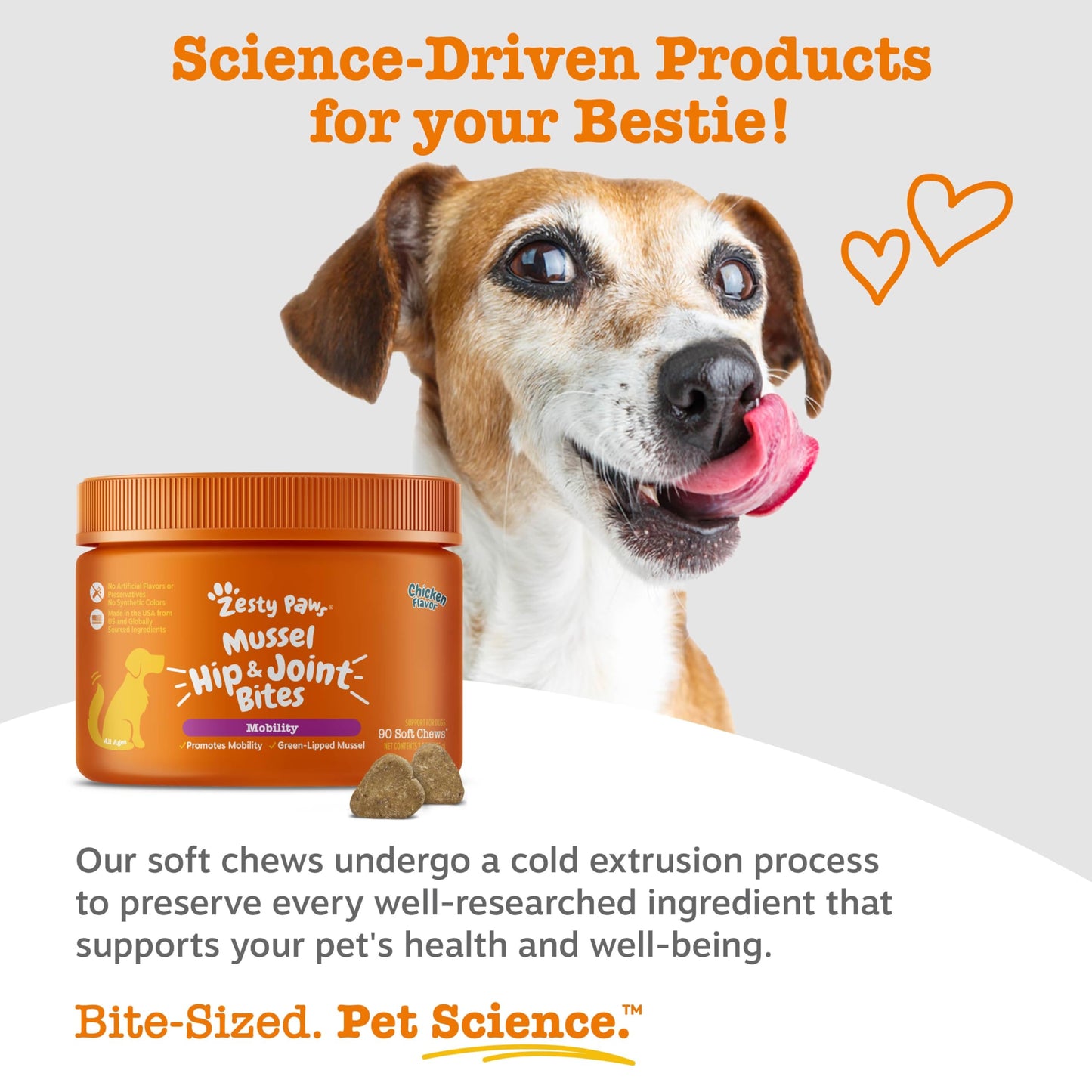 Zesty Paws Mussel Mobility Bites for Dogs - New Zealand Green Lipped Mussel with Natural Glucosamine & Chondroitin + Omega-3 Fatty Acids - Hip & Joint Support Supplement Soft Chews – 90 Count