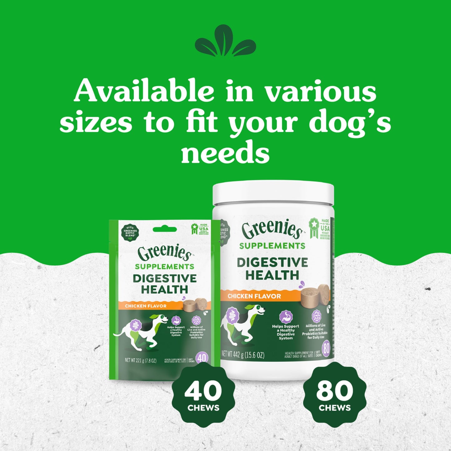 Greenies Supplements Digestive Health Probiotics for Dogs Chicken Flavor, 7.8 oz. Pouch of 40 ct.