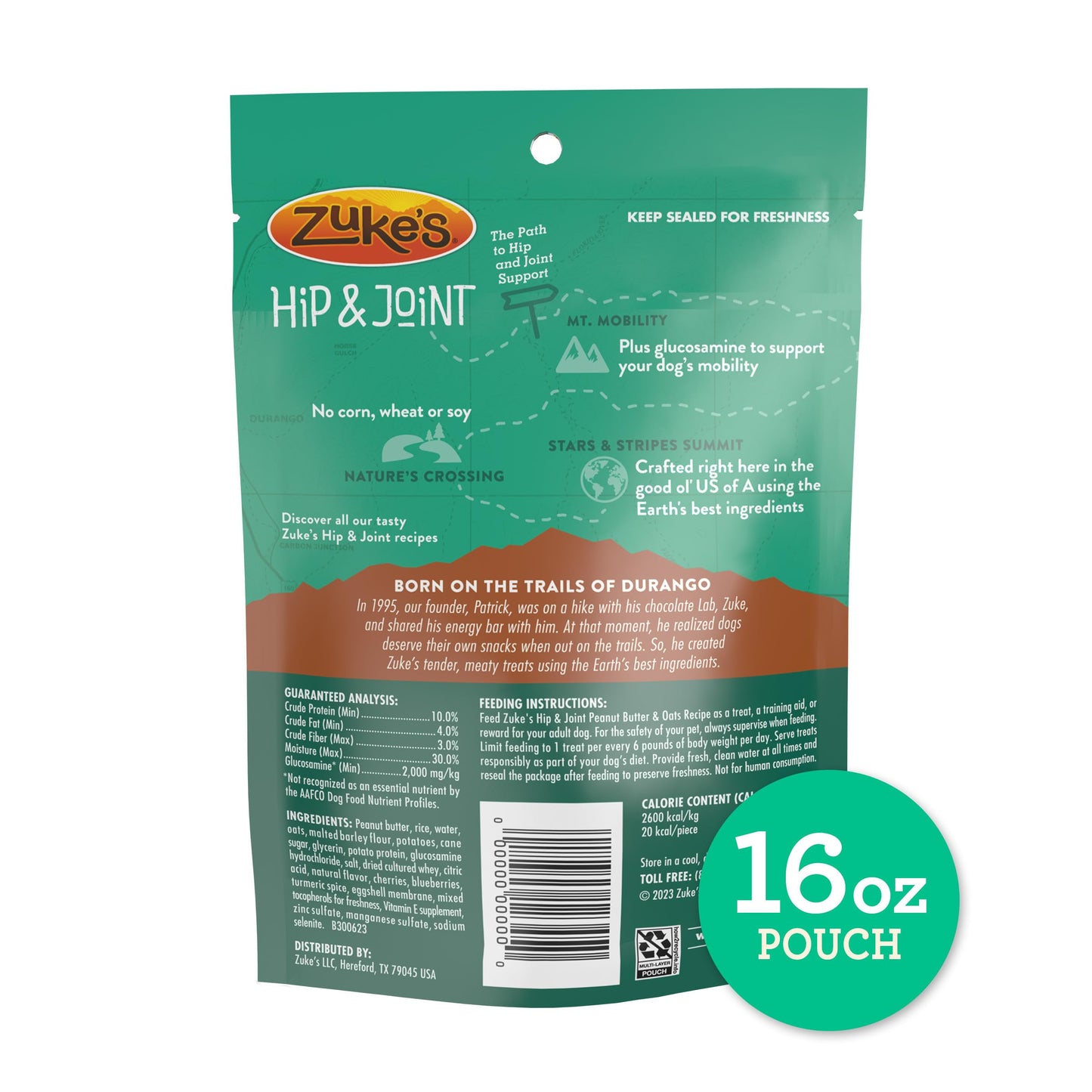 Zuke's Hip and Joint Support Dog Treats for Adult Dogs, Senior Dog Treats Made with Real Peanut Butter and Oats, 16 oz. Resealable Pouch - 16 oz. Bag