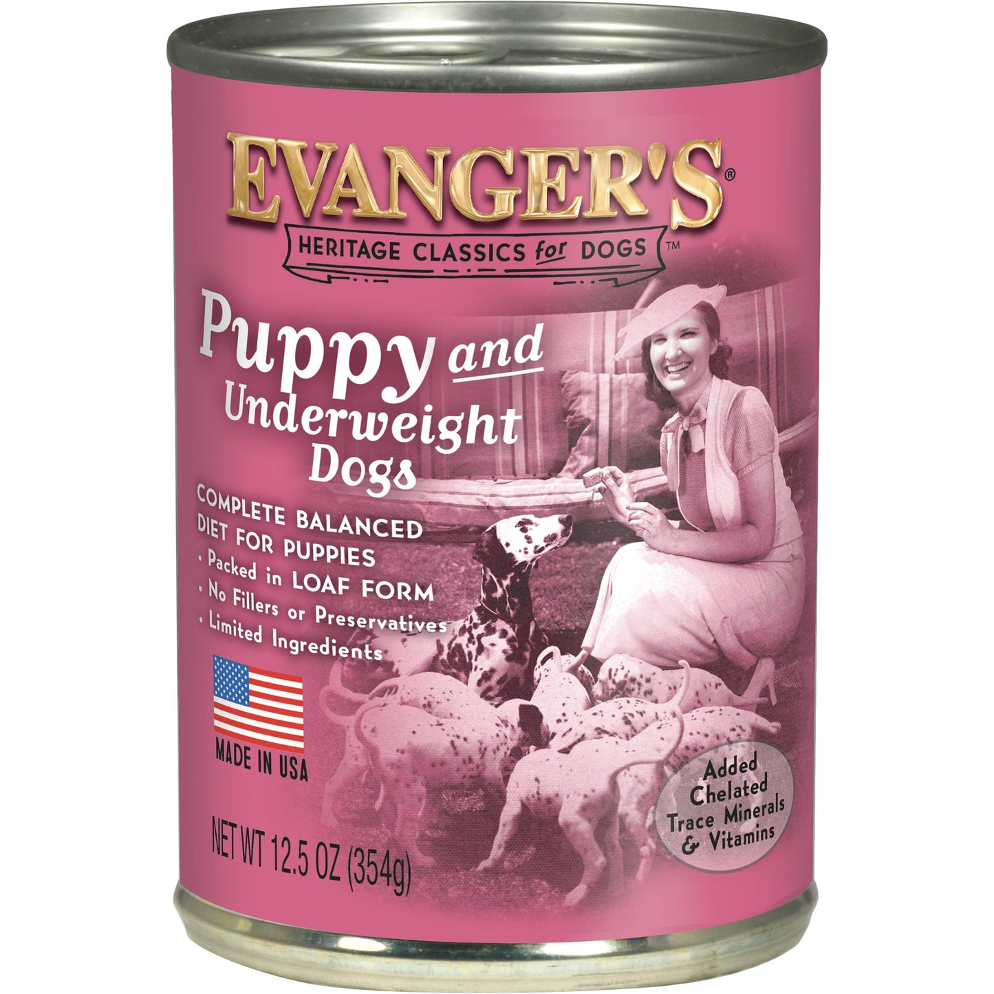 Evanger's Heritage Classic Puppy Food – 12 Count, 12.5 oz Each – Tasty Meat-Based Formula for Puppies & Underweight Dogs – Added Vitamins & Chelated Trace Minerals – Grain & Gluten Free