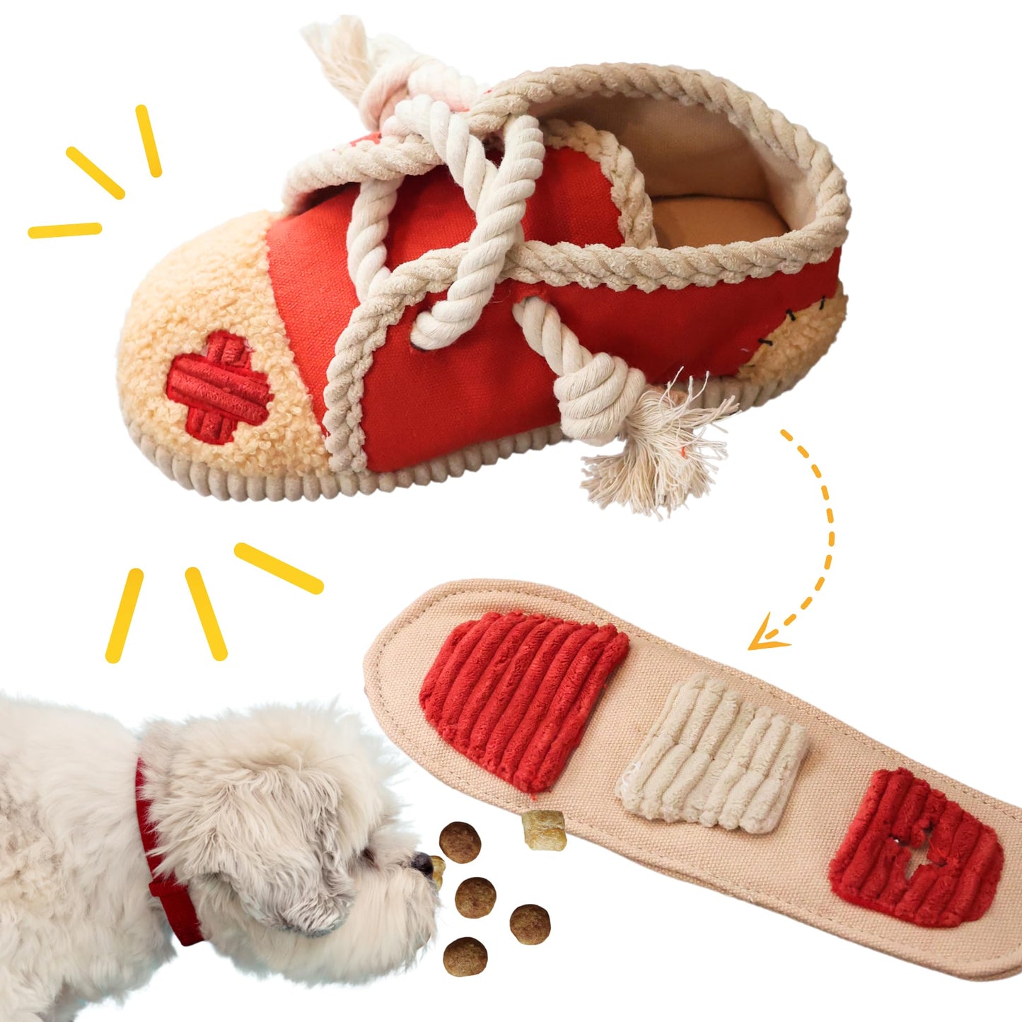 Pawfoo Lab 2 Pack No Stuffing Squeaky Dog Toys for Small, Medium and Large Dogs - Interactive Tug of War Puppy Chew Snuffle Toy, Dog Birthday for Dog Presents - Shoe