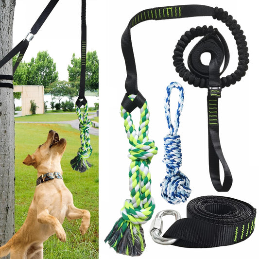 TUAHOO Outdoor Hanging Dog Bungee Tug Solo Toy, Tree Tugger Pull Rope & Tether Tug a War for Pitbull Medium Large Aggressive Chewers, Interactive Exercise Play Cord, 2 Dog Rope Toys