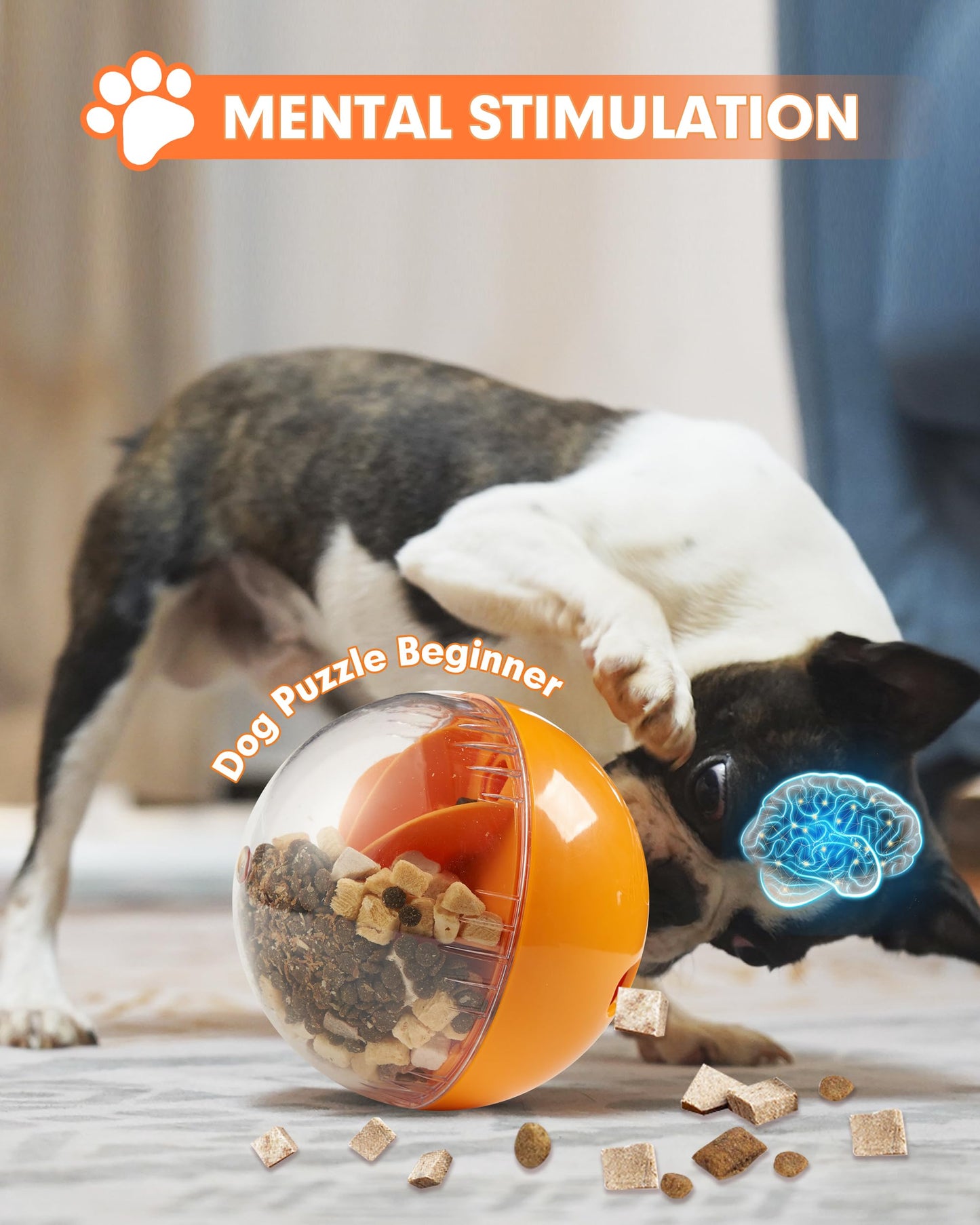 DollSheriffgoo Enrichment Interactive Dog Treat Toy - Level 1 Mental Stimulation for Dogs，Mentally Stimulating Dog Toys for Boredom Busy (Beginner-Orange 5.6" Squeaky Ball)