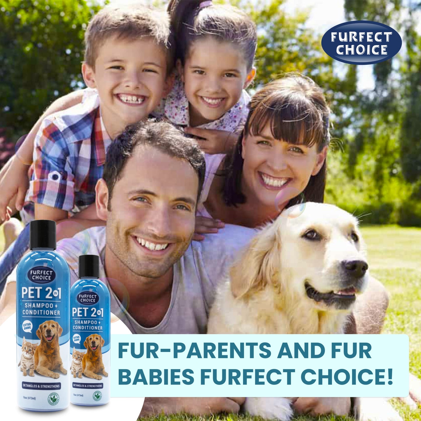 Furfect Choice 2 in 1 Dog Shampoo and Conditioner | Moisturizing Pet Shampoo for Dogs with Cleansing and Gentle Conditioner Formula | Dog Shampoo for Allergies and Itching | 16 oz