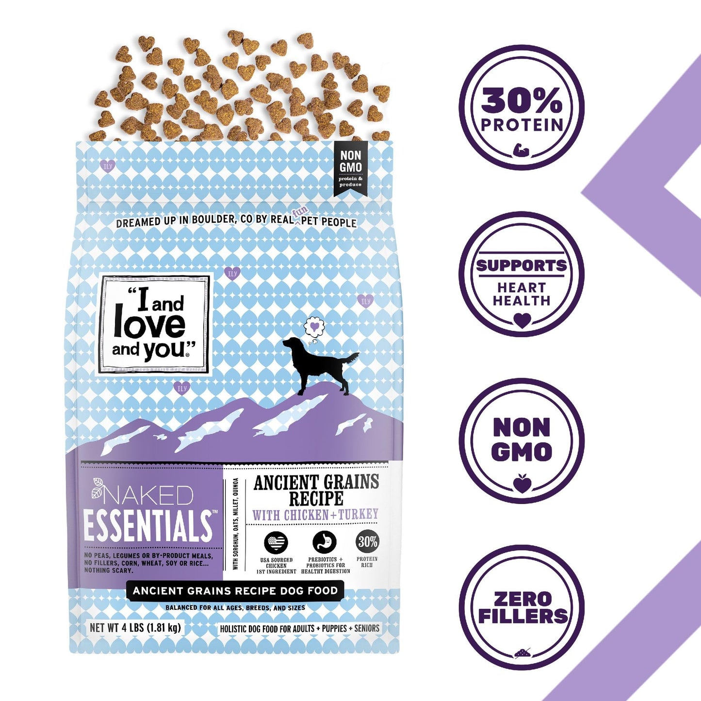 I and love and you Naked Essentials Ancient Grains Dry Dog Food - Chicken + Turkey - High Protein, Real Meat, No Fillers, 23lb Bag