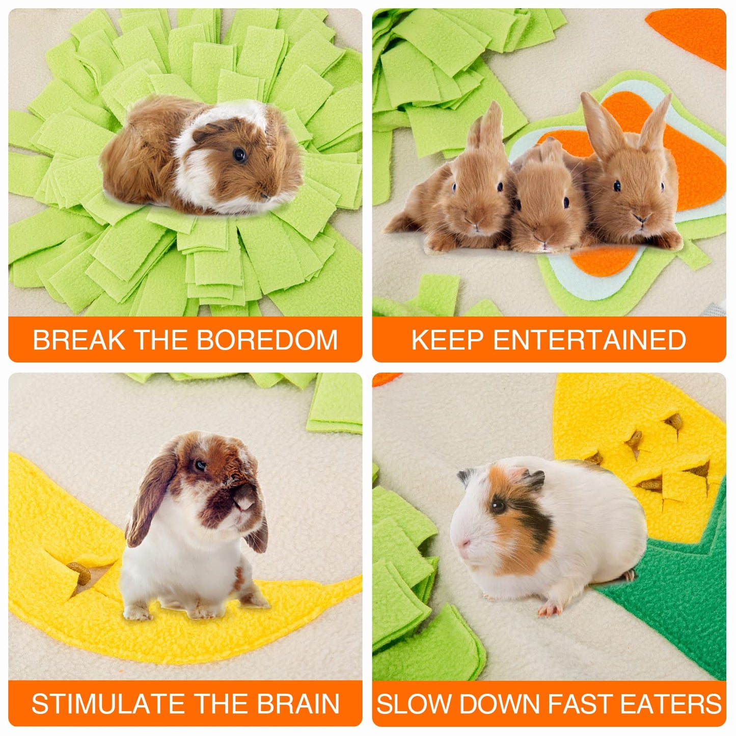 TWOPER 24''x24'' Rabbit Foraging Mat with Handle Pet Snuffle Mat Interactive Feed Game Treat Dispenser for Dogs Rabbits Bunny Guinea Pigs Ferrets Chinchillas, Beige