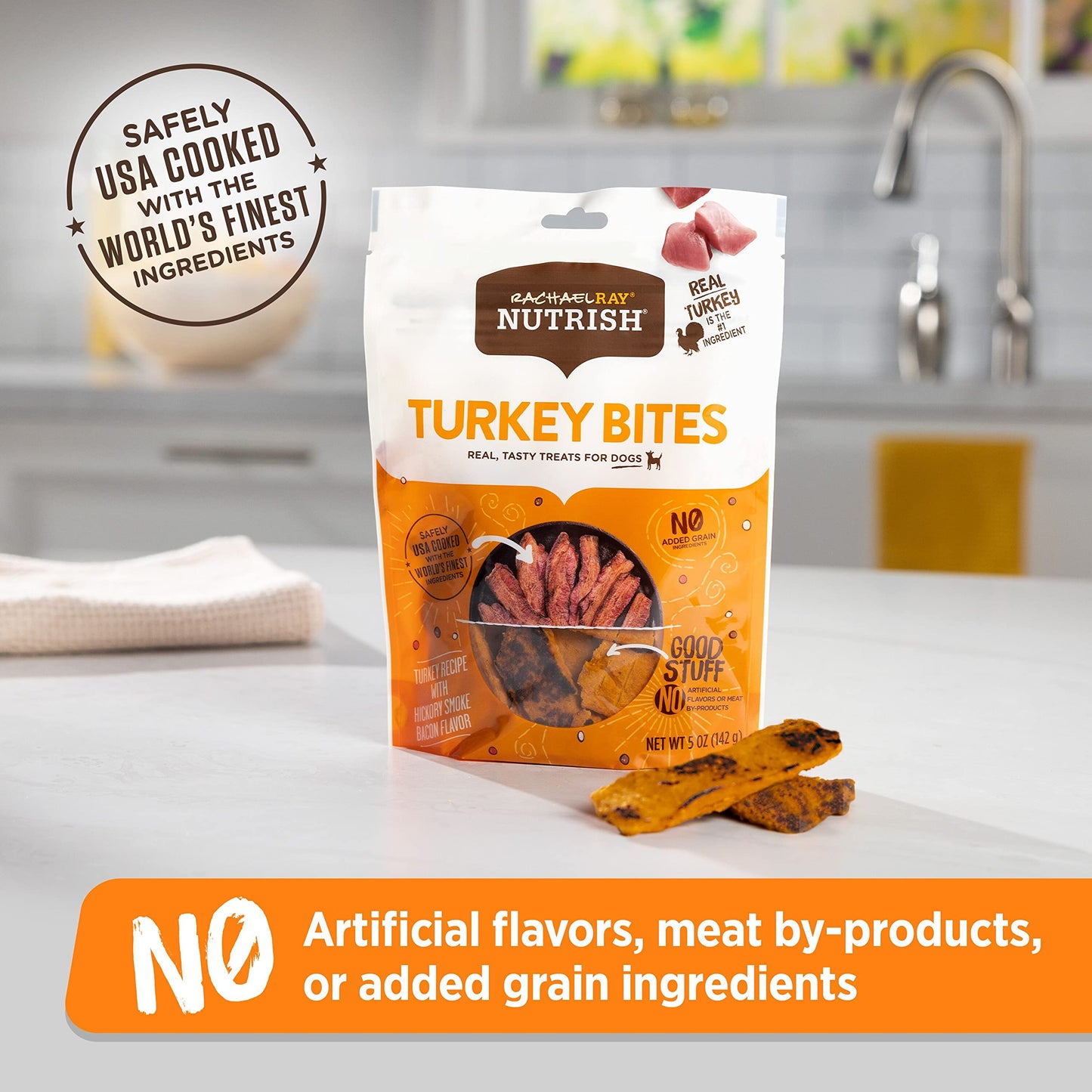 Nutrish Rachael Ray Turkey Bites Turkey Recipe with Hickory Smoke Bacon Flavor Dog Treats, 5 oz. Pouch, 5 Count