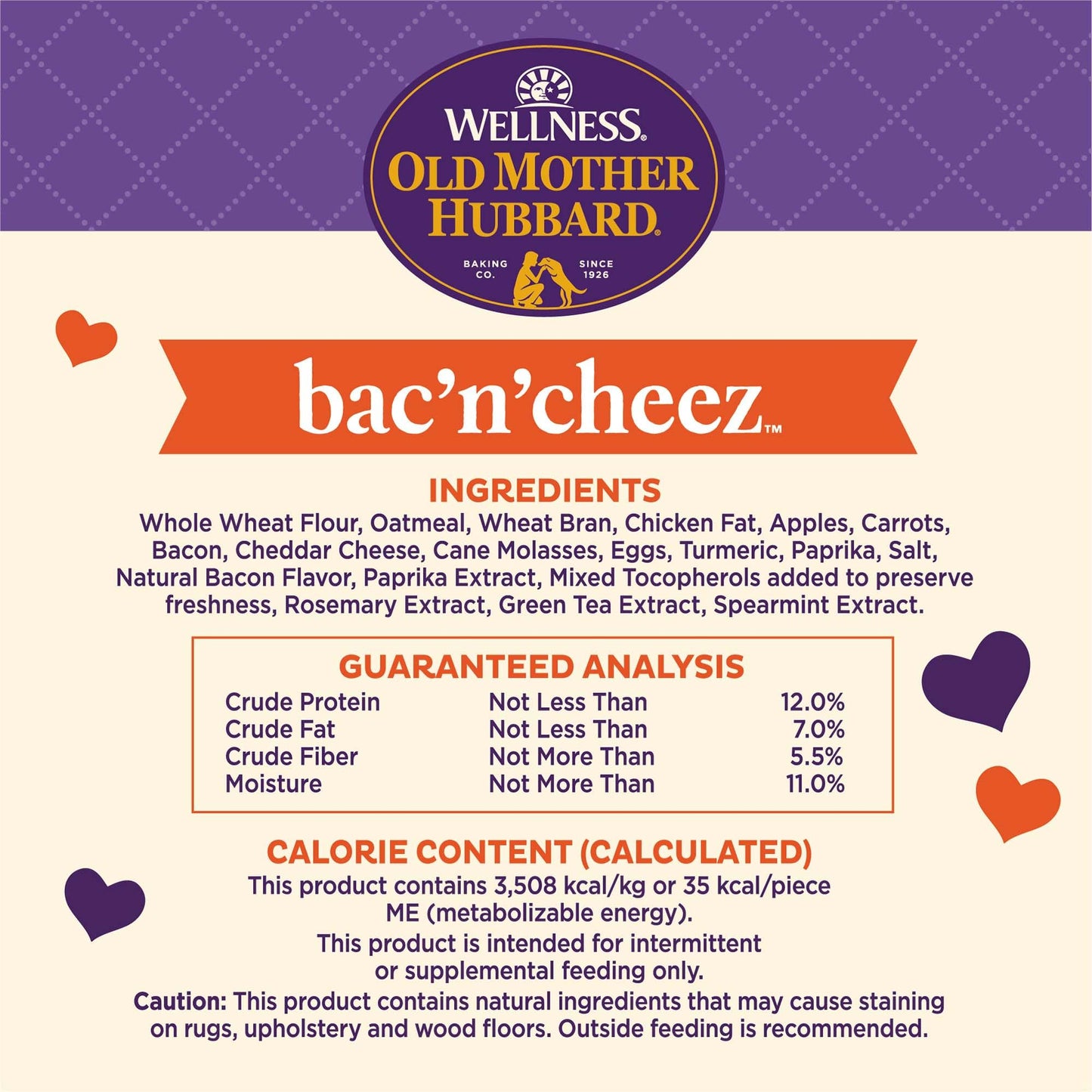 Old Mother Hubbard Wellness Bac'N'Cheez Dog Biscuits, Natural, Training Treats, Bacon & Cheese Flavor, Small Size, (20 Ounce Bag)