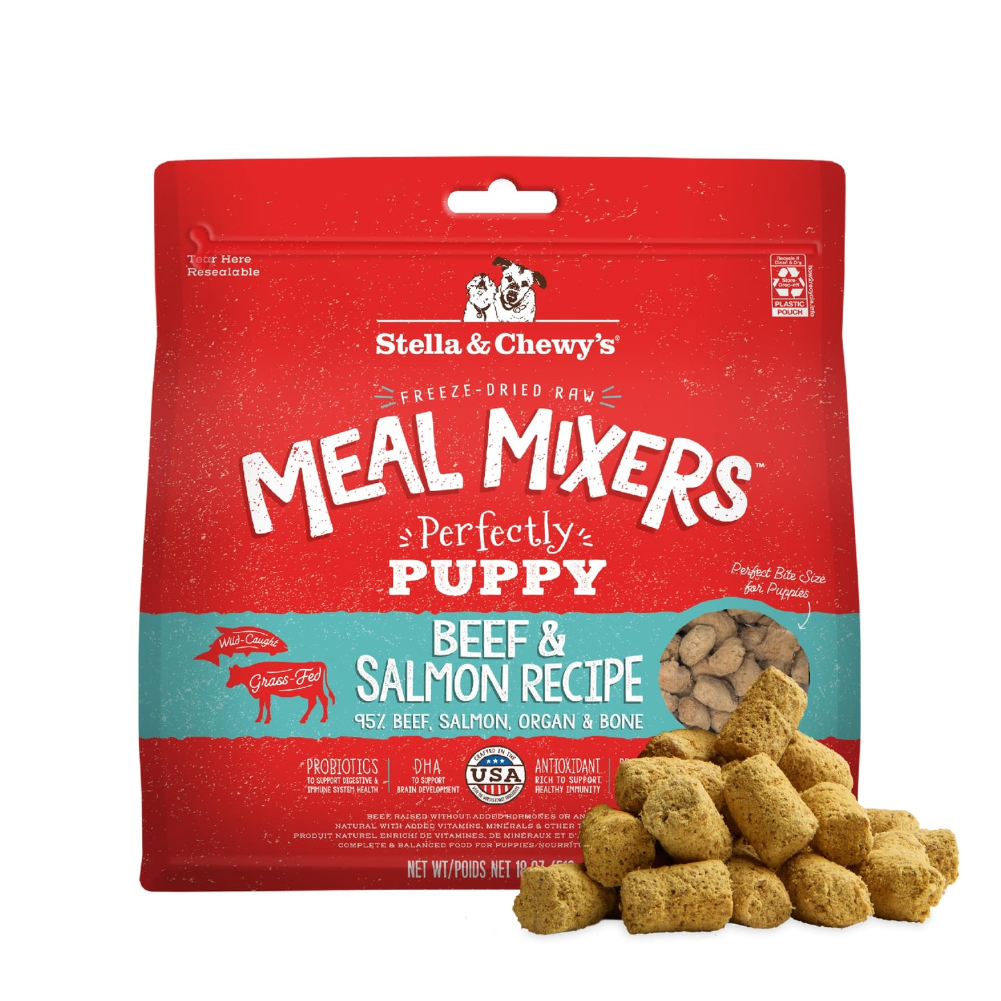 Stella & Chewy's Freeze Dried Raw Meal Mixers – Crafted for Puppies – Grain Free, Protein Rich Perfectly Puppy Beef & Salmon Recipe – 18 oz Bag