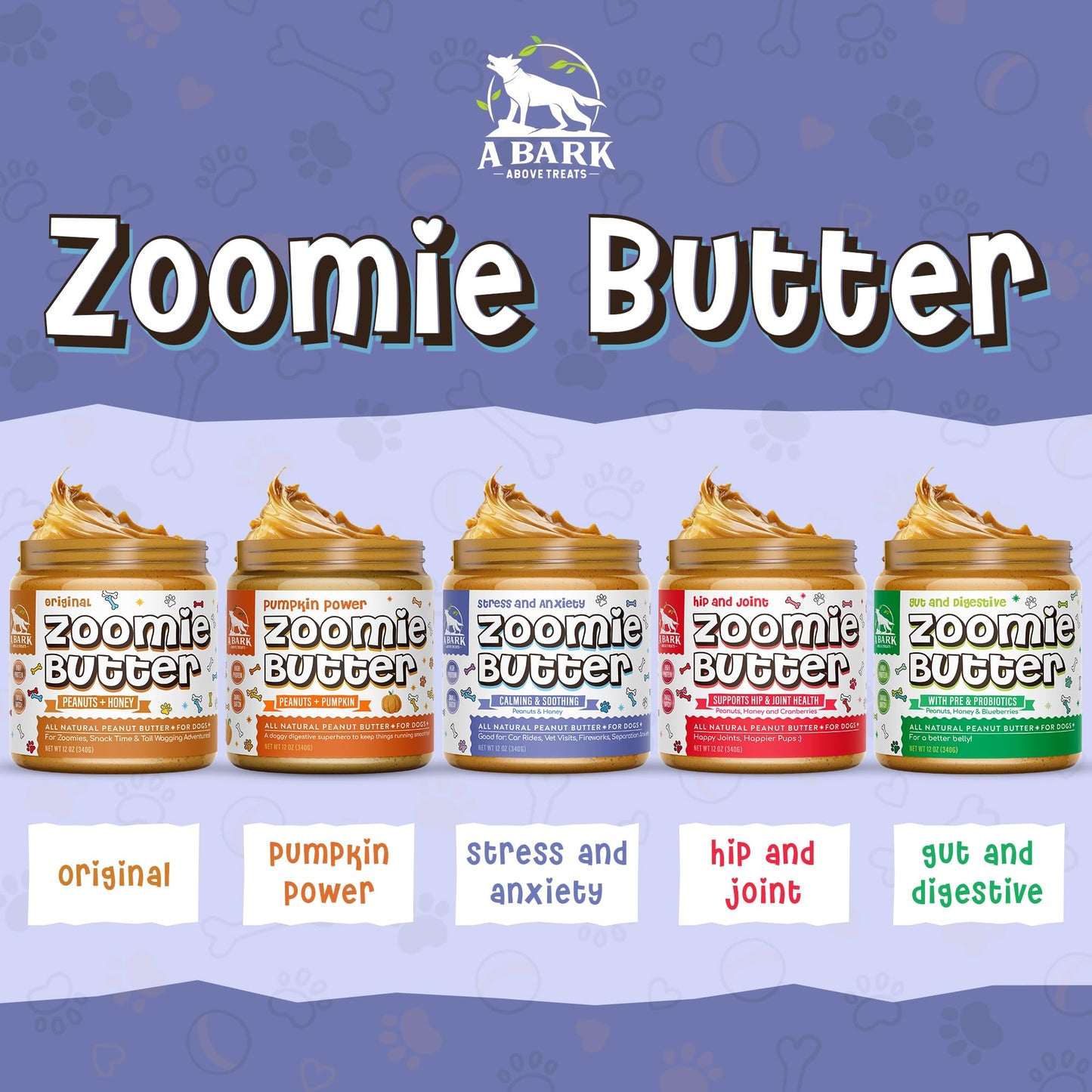 Zoomie Butter Calming Dog Peanut Butter Spread Supplement, All Natural Dog Treat. Human Grade & Safe Puppy Food, Passion Flower for Separation Anxiety, Behavior Aid, Kong Refill- Stress & Anxiety