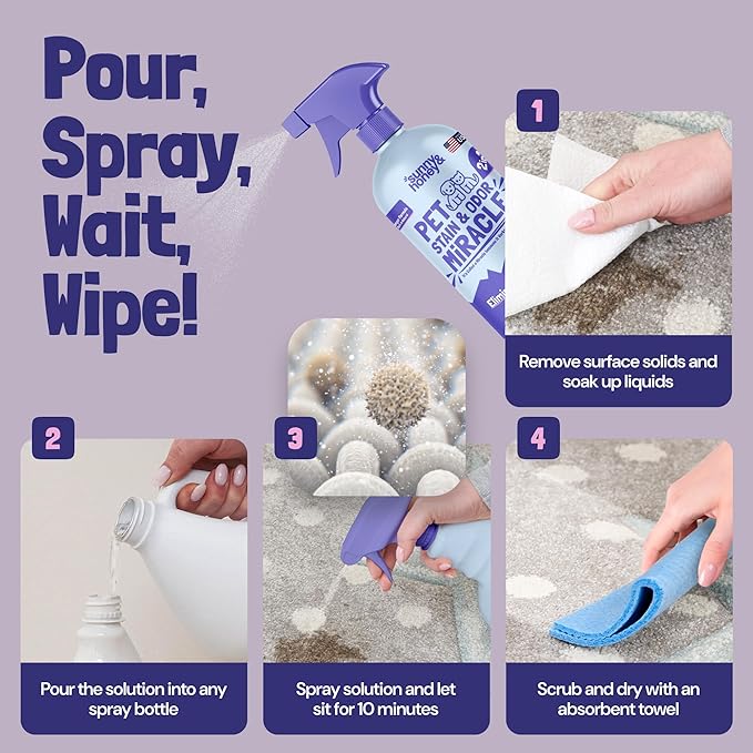 Sunny & Honey Carpet Cleaner & Odor Remover Spray - 128 Fl Oz, Light Lavender Scent - Enzyme Cleaner for Dog Urine & Cat Pee - Pet Stain Remover - Urine Odor Eliminator