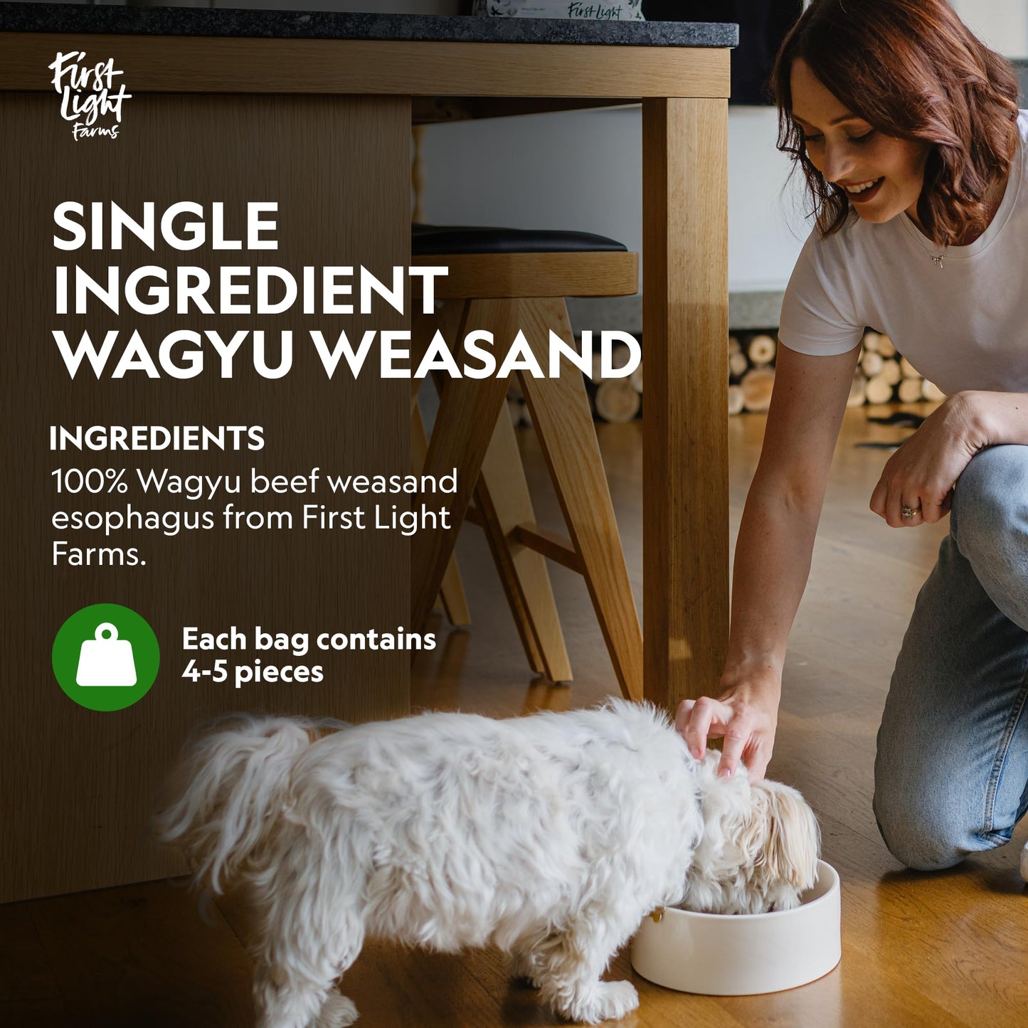 First Light Farms Wagyu Beef Esophagus Dog Treats | Gullet Sticks for Dogs | Esophagus Jerky Treats | All Natural Weasand Chews, 4-5 Count | Healthy Treats for Teeth, Mental Stimulation, Joint Support