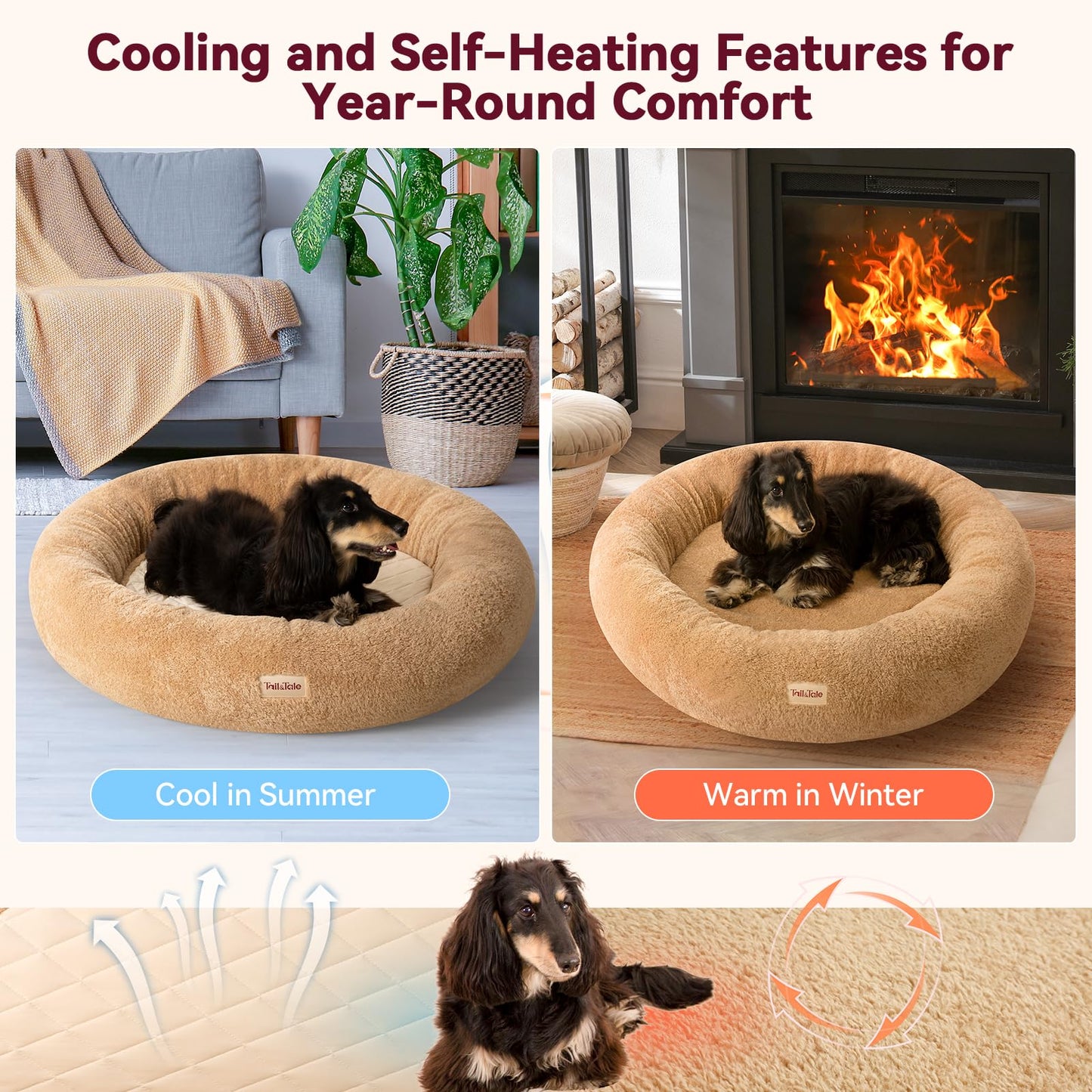 Calming & Cooling Donut Dog Bed for Medium Size Dog – Memory Foam Round Plush Pet Mat for Anti-Anxiety. Waterproof Comfort Pet Bed w/Faux Fur, Non-Slip Bottom & Removable Washable Cushion for Couches