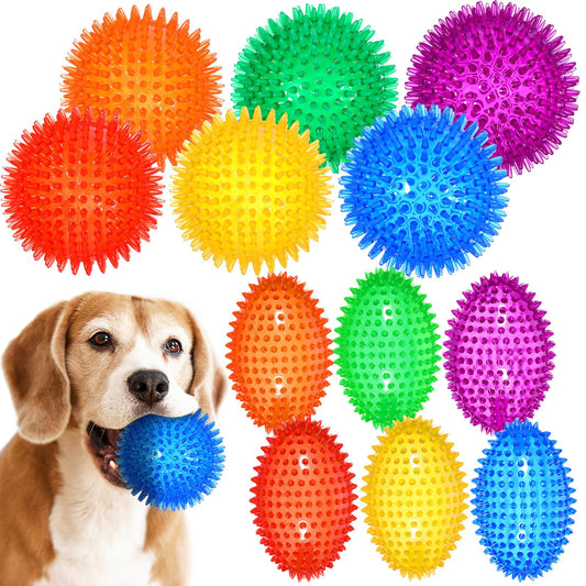 Suilung 12 Pcs 4.5'' Squeaky Dog Ball and Spiky Squeaker Football for Aggressive Chewers Medium Large Dogs Toys Heavy Duty Teething Toys for Training Cleaning Teeth Indoor Outdoor