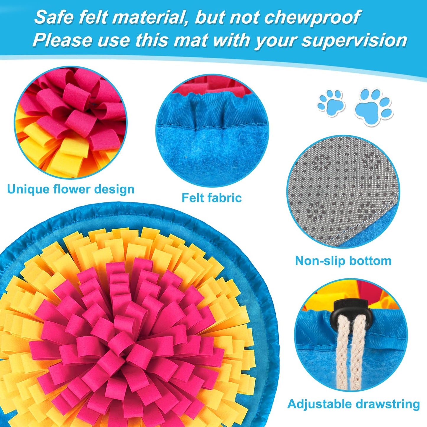 Vivifying Snuffle Mat for Dogs, Adjustable Sniff Mat for Small Medium and Large Dogs, Interactive Enrichment Toys for Slow Eating and Mental Stimulation (Rose Red Yellow)