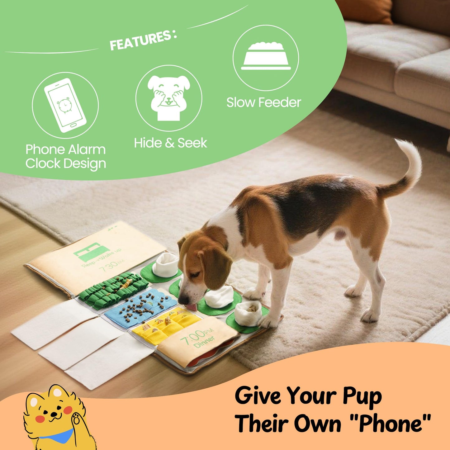 Nocciola Snuffle Mat for Dogs, 28" x 16" Enrichment Large Dog Toy Phone Alarm Clock Design Slow Feeder Mental Stimulation Dog Hide and Seek Dog Puzzle Sniff Mat Toys for Small Medium Large Dogs