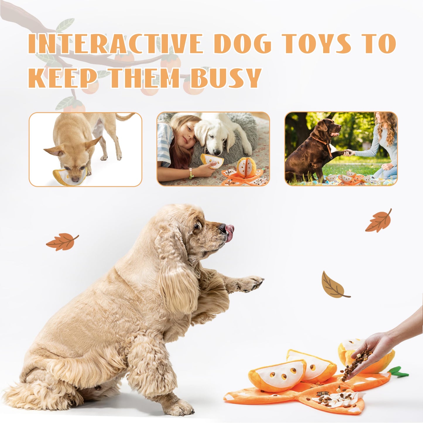 Nocciola Hide and Seek Plush Dog Toys, Orange Tangerine Interactive Dog Toy for Small Dogs, Puppy Squeaky Toy with Crinkle Papers, Puzzle Toy for Boredom, Nosework Pet Toy for Small Medium Dogs