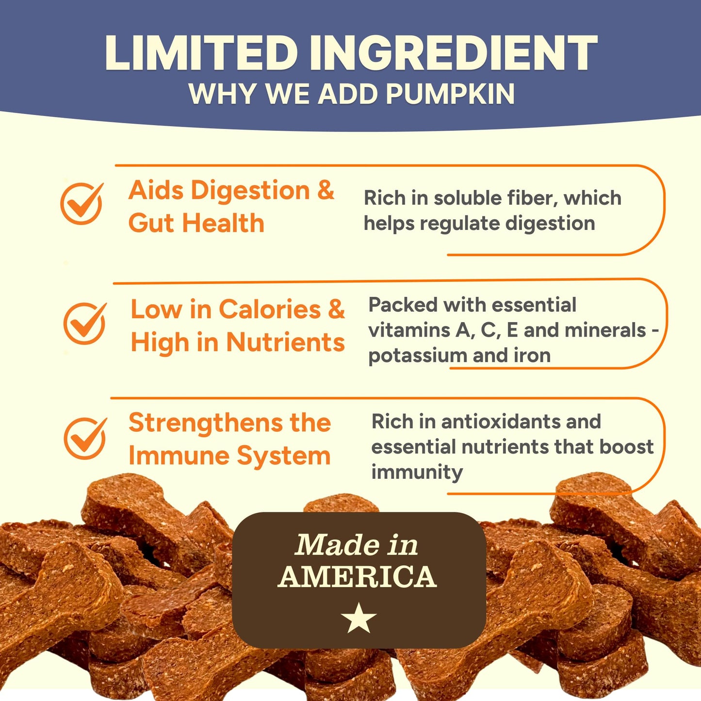 Gaines Family Farmstead Pumpkin & Sweet Potato Dog Bones – 6 oz Bag, Natural, Grain-Free Dog Treats for Digestive Health & Immunity – High-Fiber, Vitamin-Rich Chews, Made in USA