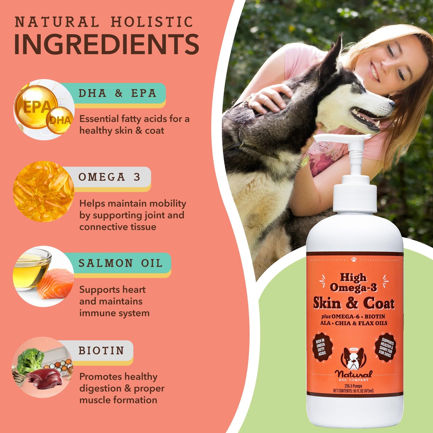 Natural Dog Company Healthy Joints, Skin and Coat Bundle for Dogs, Includes (1) Bottle Natural Dog Company Skin and Coat Oil, (1) Bottle Liquid Glucosamine, Food Topper, Dog's Fish Oil Supplement