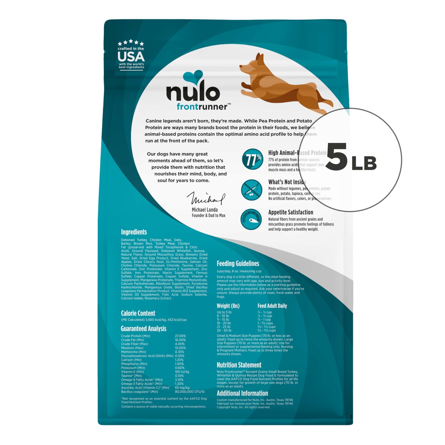 Nulo Frontrunner Ancient Grains High-Protein Small Breed Dog Food, Turkey, Whitefish, & Quinoa Recipe- Natural Dry Dog Food with Probiotics, Grain-Inclusive Kibble for Adults & Puppies, 5 lb Bag